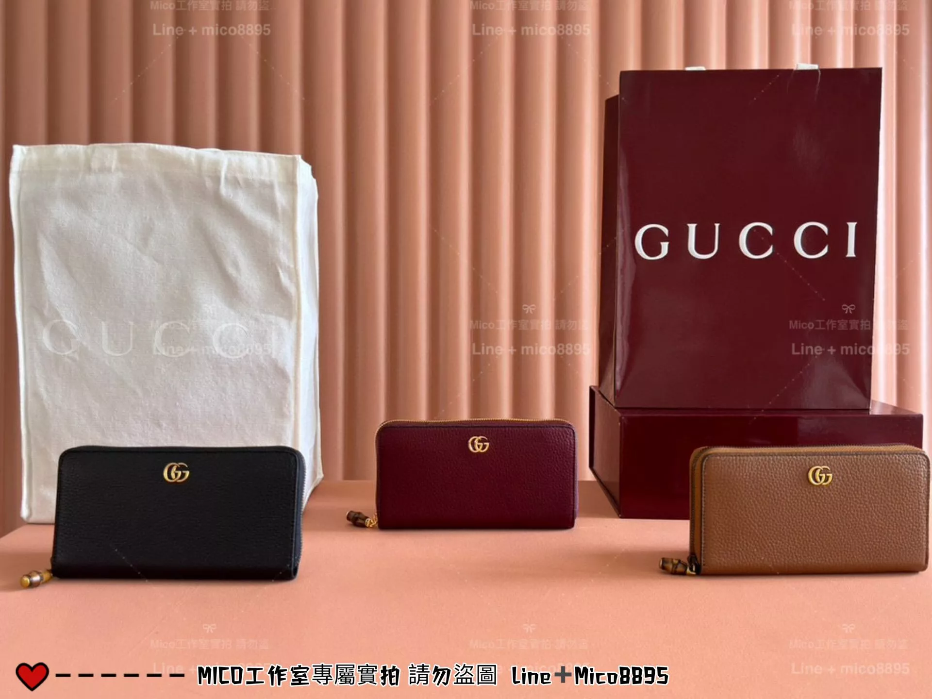 GG金釦拉鍊長夾｜型號739499｜牛皮壓紋皮革 三色