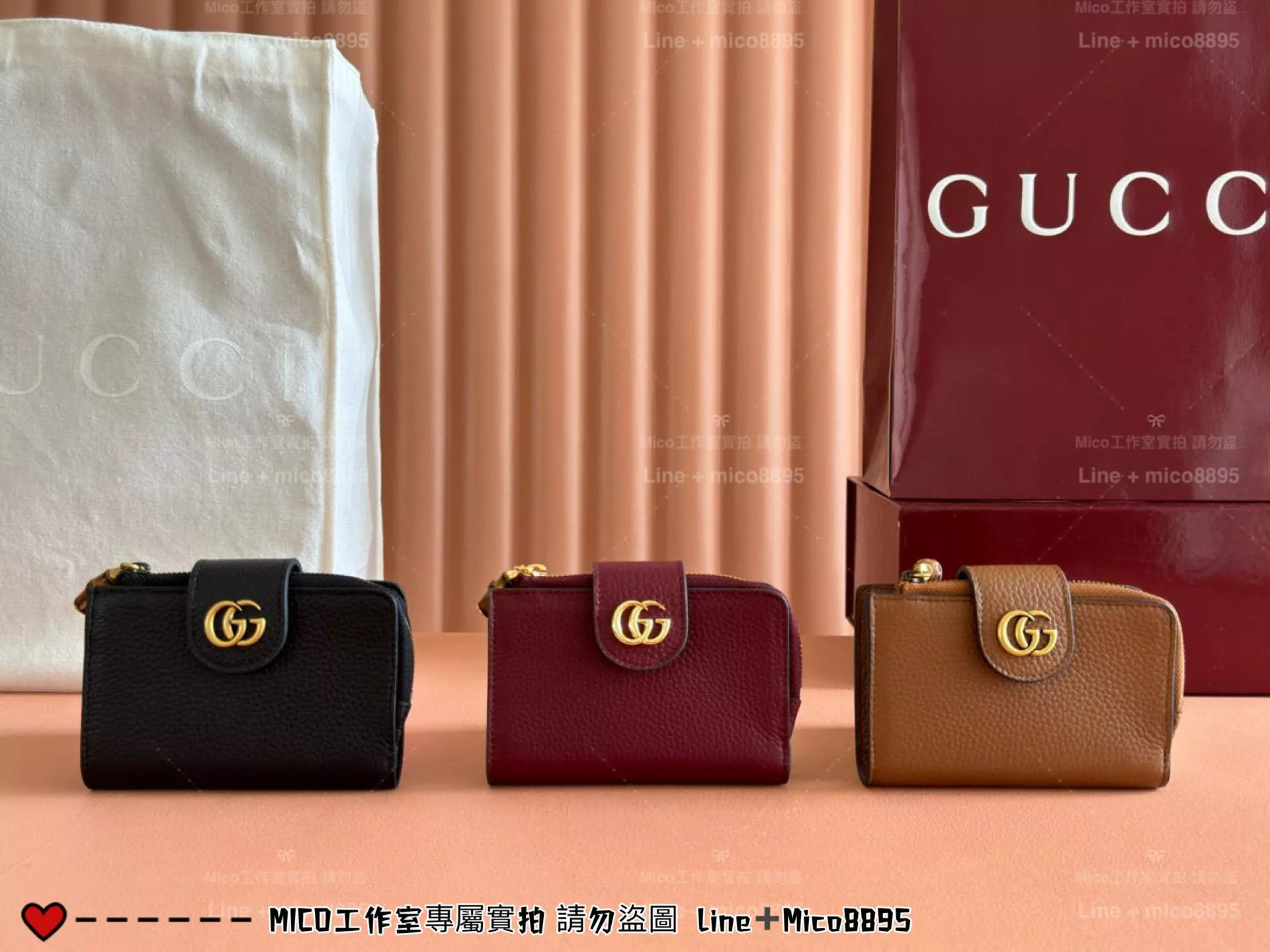 GG 牛皮壓釦兩折短夾｜型號739498｜｜三色