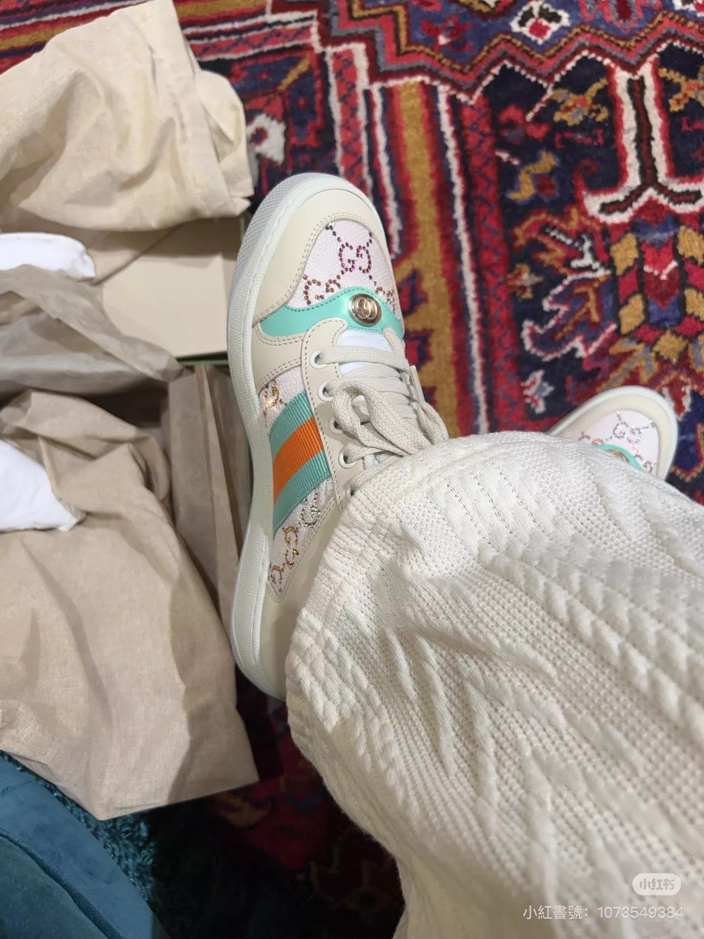 GUCCI 【彩鑽帆布拼接皮革】經典髒髒鞋系列 Screener Sneakers 休閒鞋・