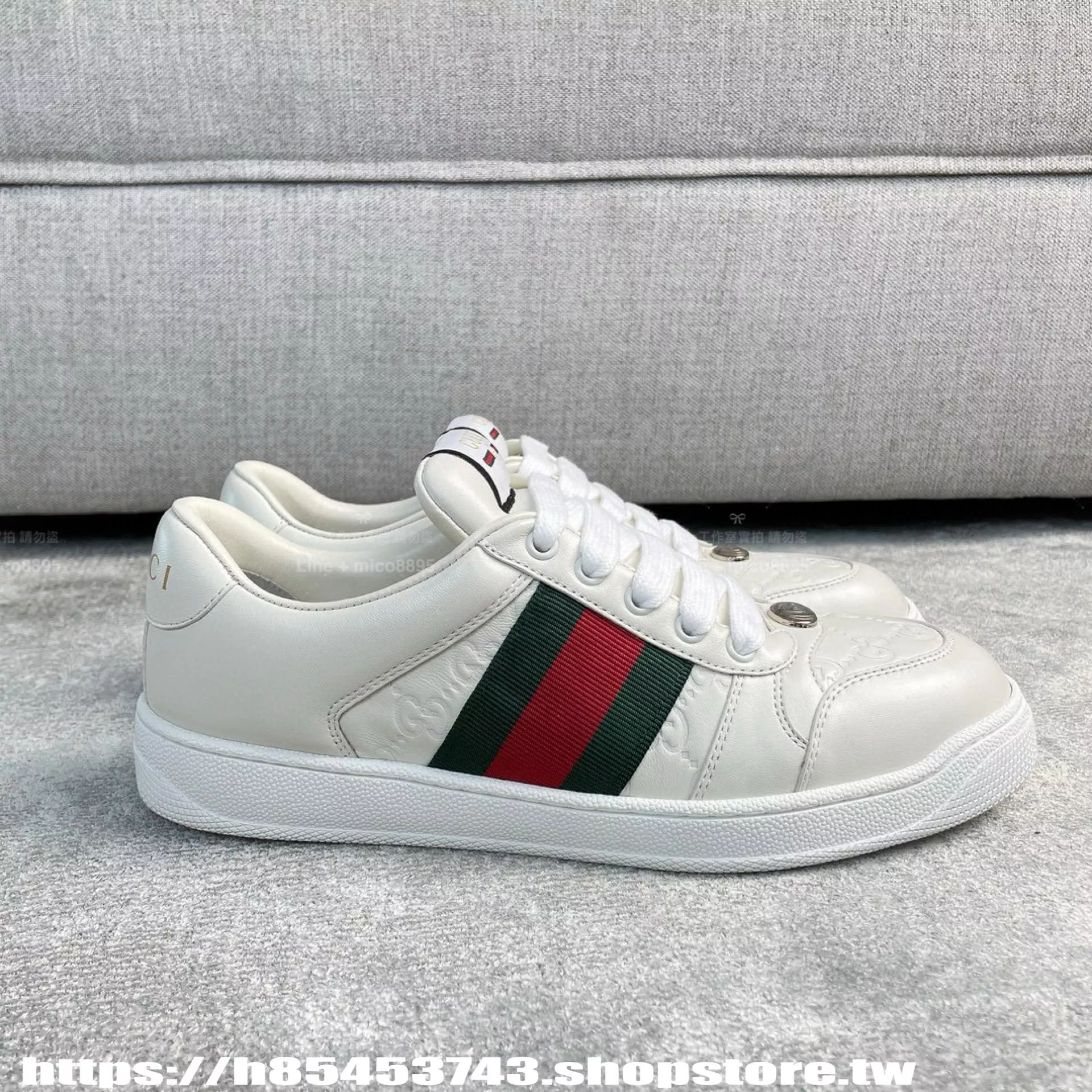 GUCCI 【純白皮革壓紋款】經典髒髒鞋系列 休閒鞋・