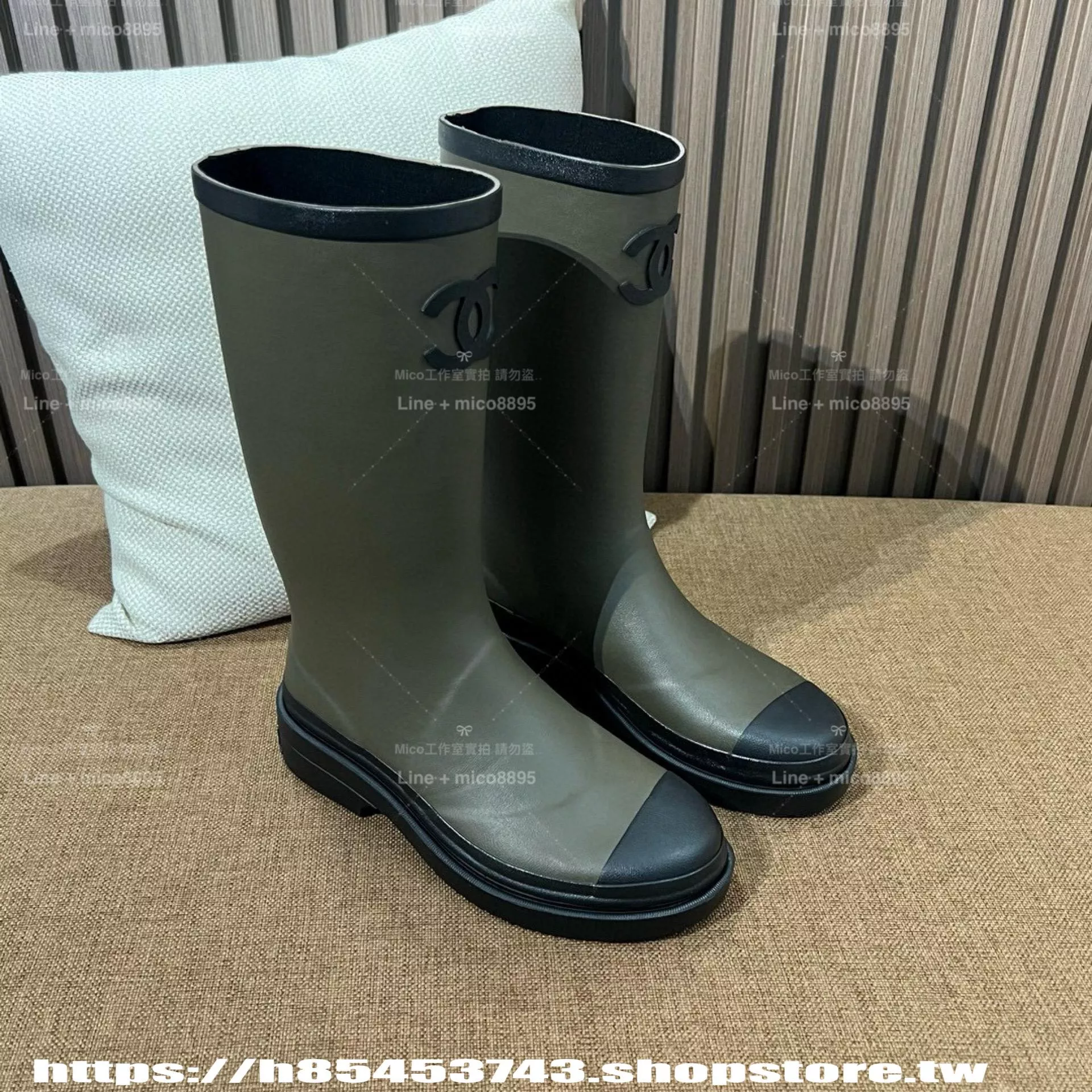 經典膝下高筒雨靴｜軍綠撞黑｜修腿神器・凹造型必備款