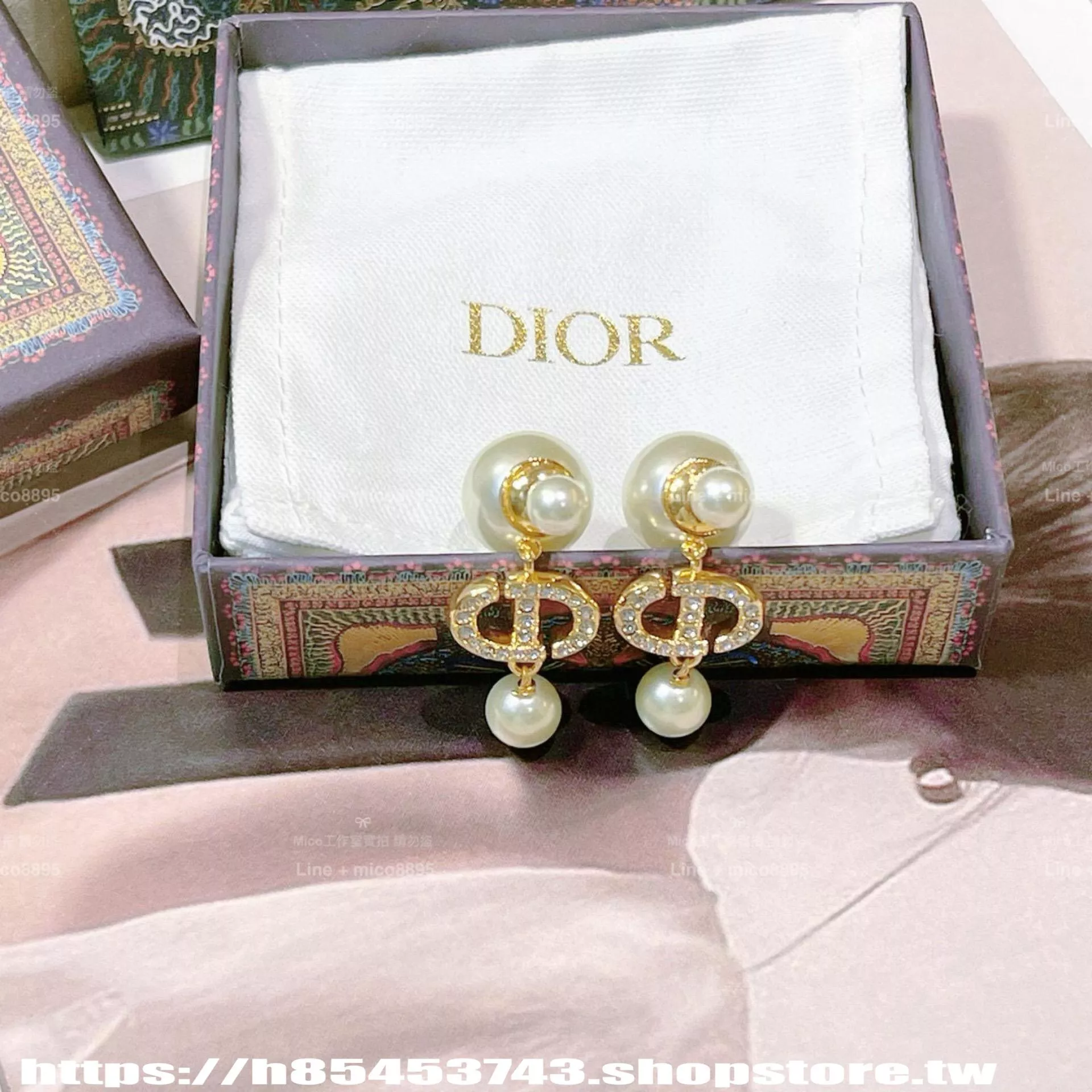 DIOR 大小珍珠CD耳環｜水鑽亮飾設計｜氣質日常款