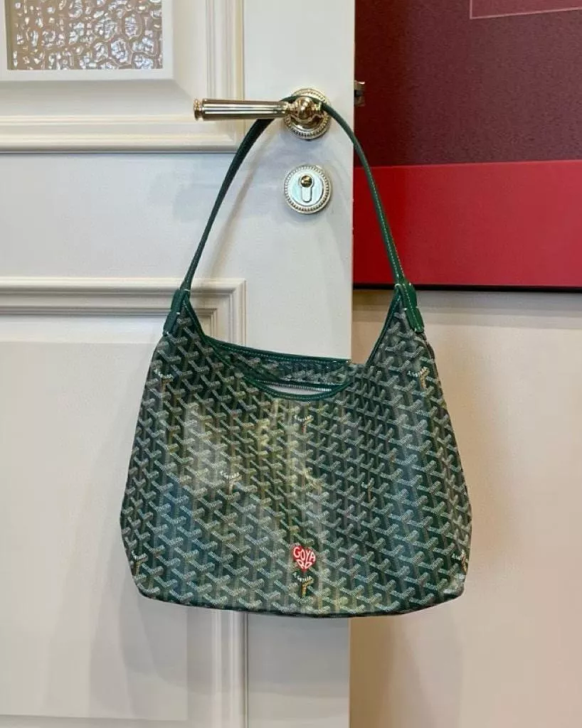 GOYARD 綠色x紅色愛心款 Boheme Hobo Bag 拉鍊肩背包