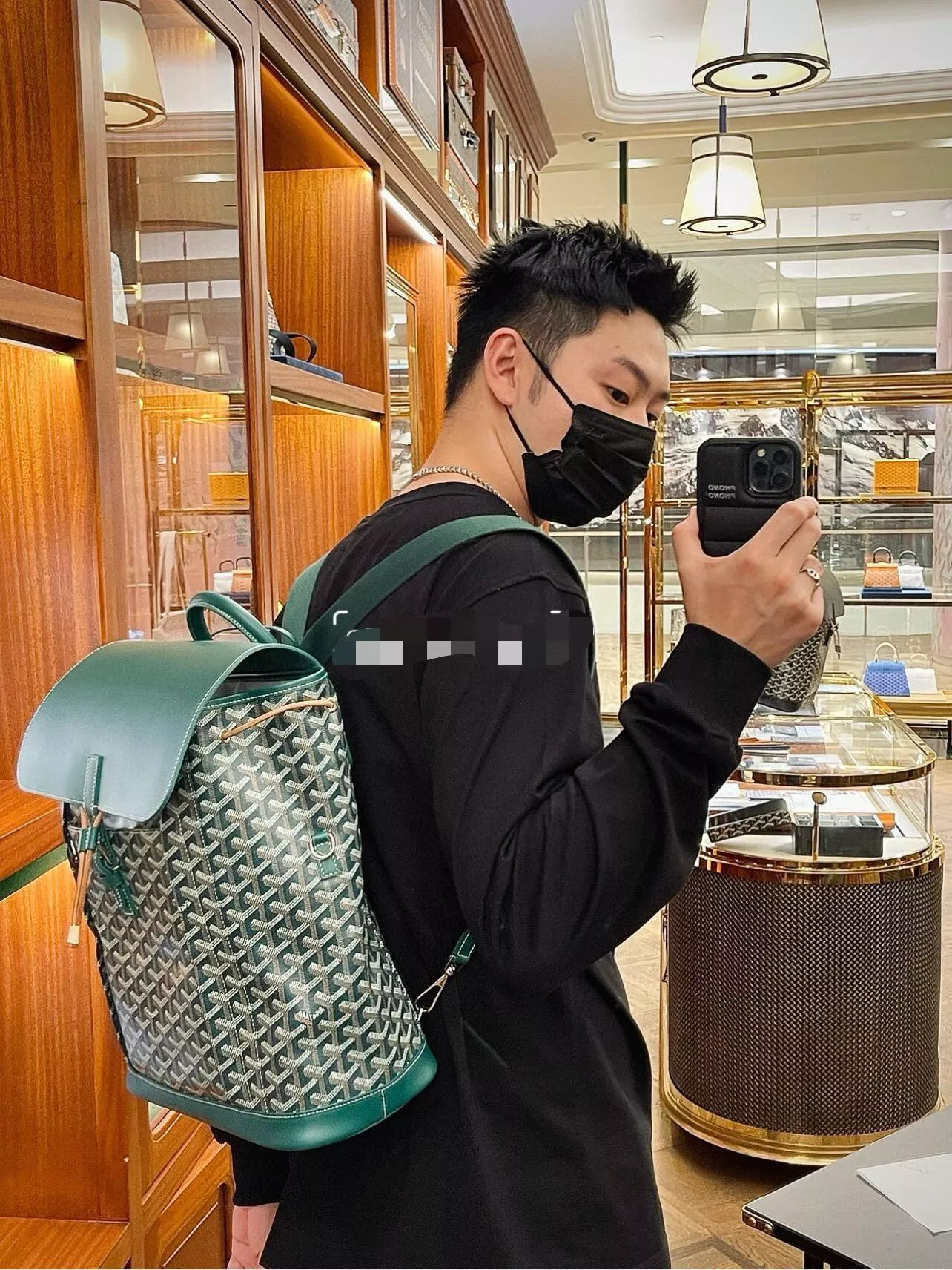 GOYARD 綠色 Alpin MM 男士翻蓋雙肩包｜經典花色配牛皮蓋設計｜39×32×15.5cm