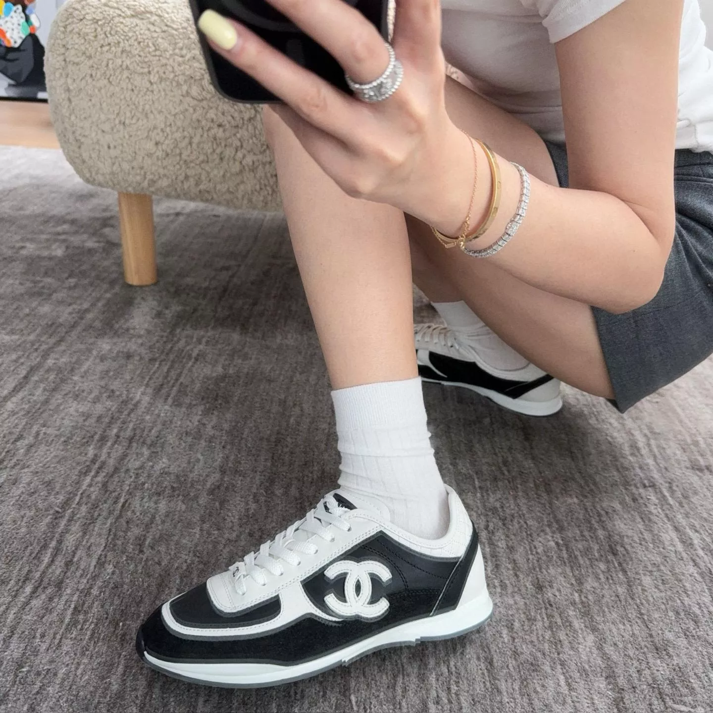 25p 黑白拼接款 荔枝紋牛皮拼接休閒運動鞋 女鞋 35-40