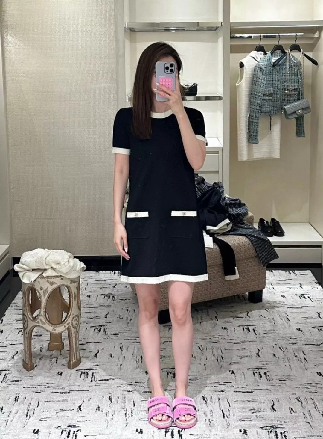25A 黑白拼接冰絲連衣裙 36/38/40｜夏季冰感涼感布料