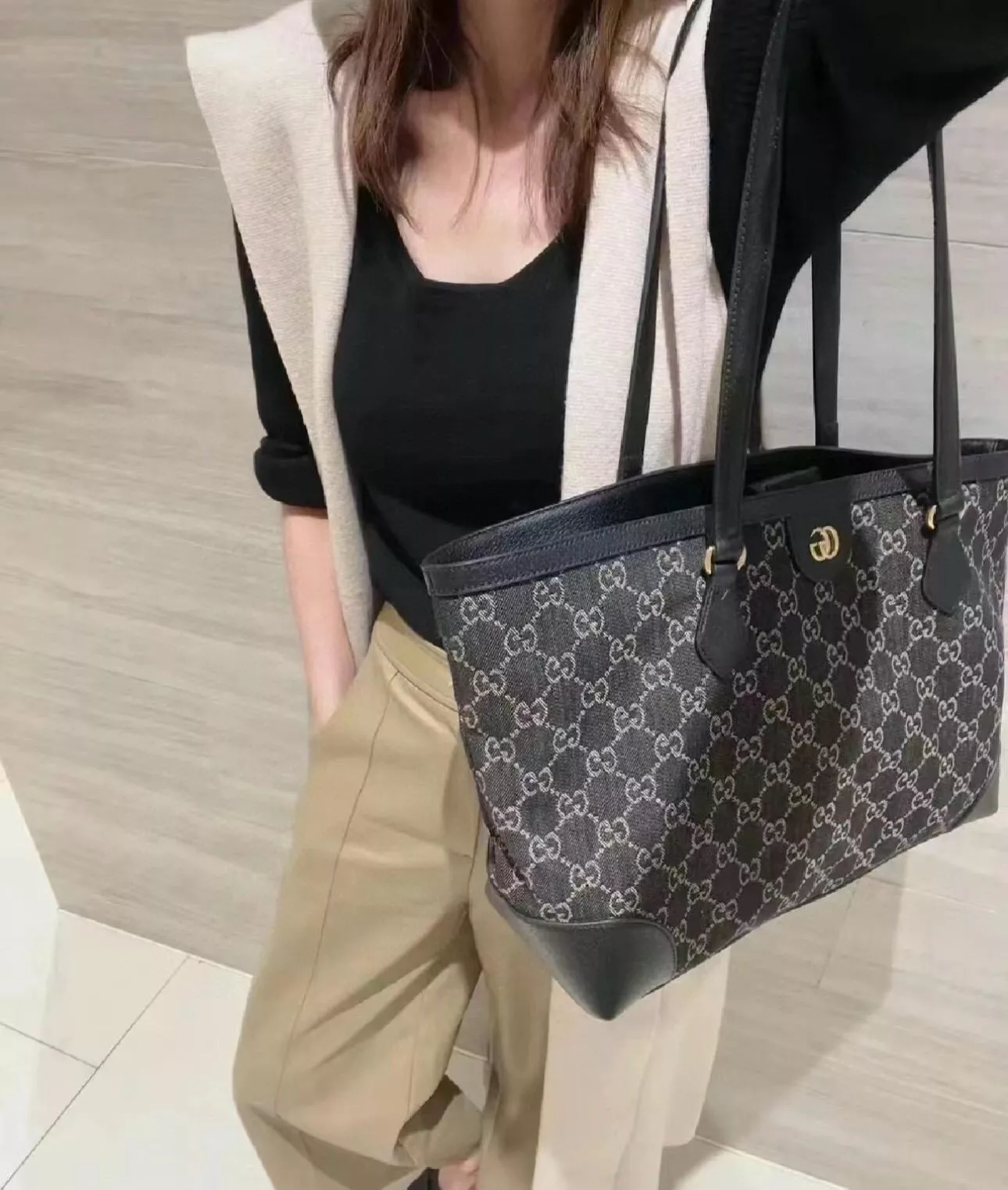 Denim 復古黑色丹寧牛仔托特包 631685｜38cm大容量購物袋