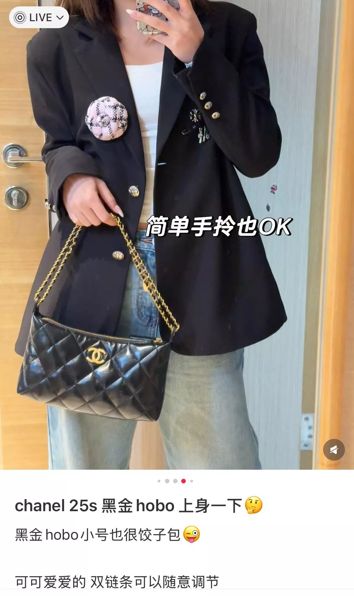 25s 金幣Hobo餃子包 黑金小號（雙鍊條設計／復古砂金／油蠟羊皮）