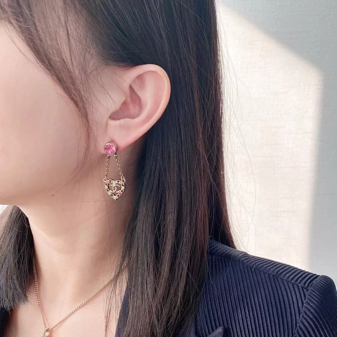 粉水晶愛心吊墜耳環｜少女感滿滿｜甜美粉彩配色款
