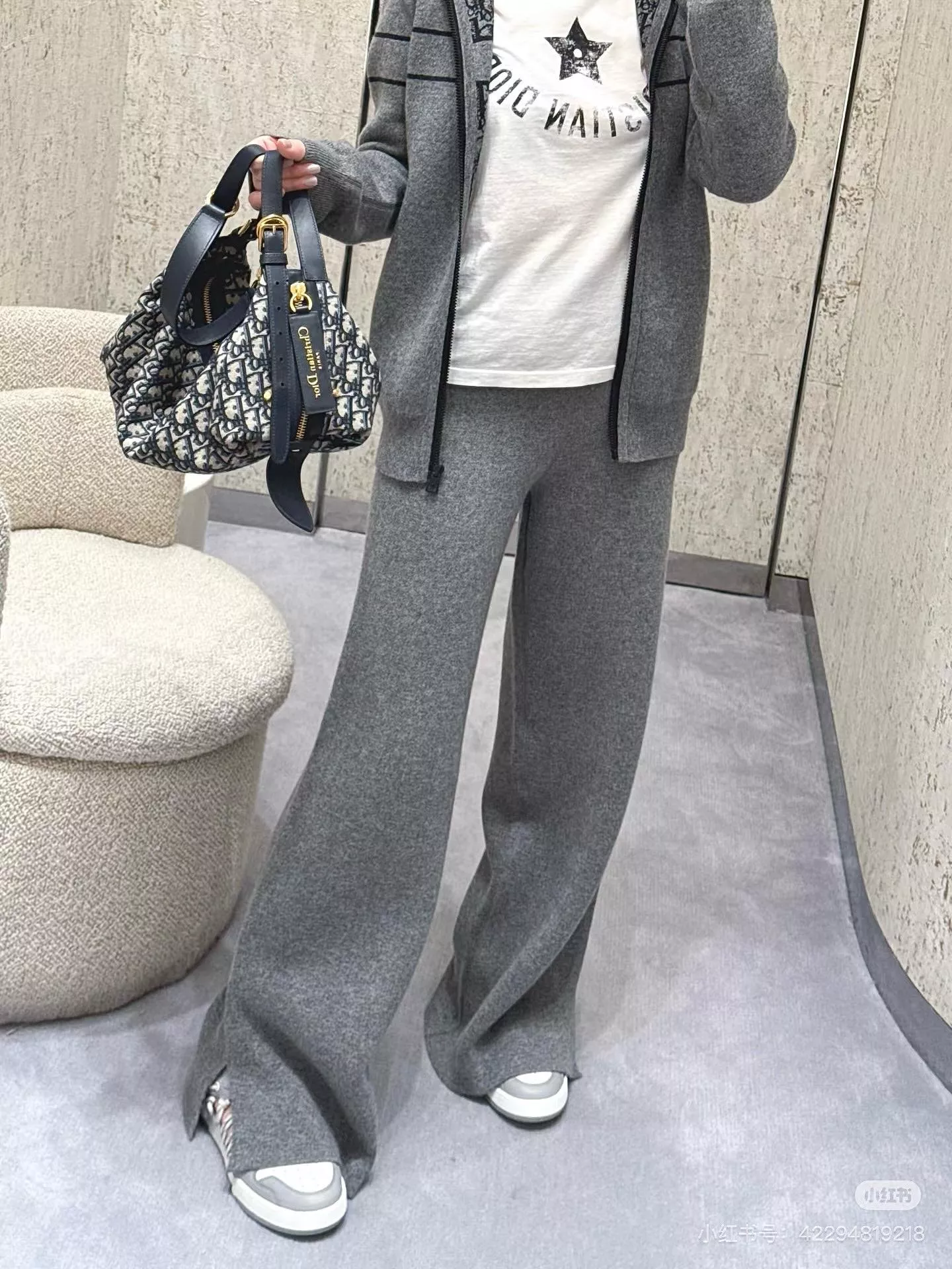 DIOR 雙面羊絨老花提花長褲 S/M/L/XL