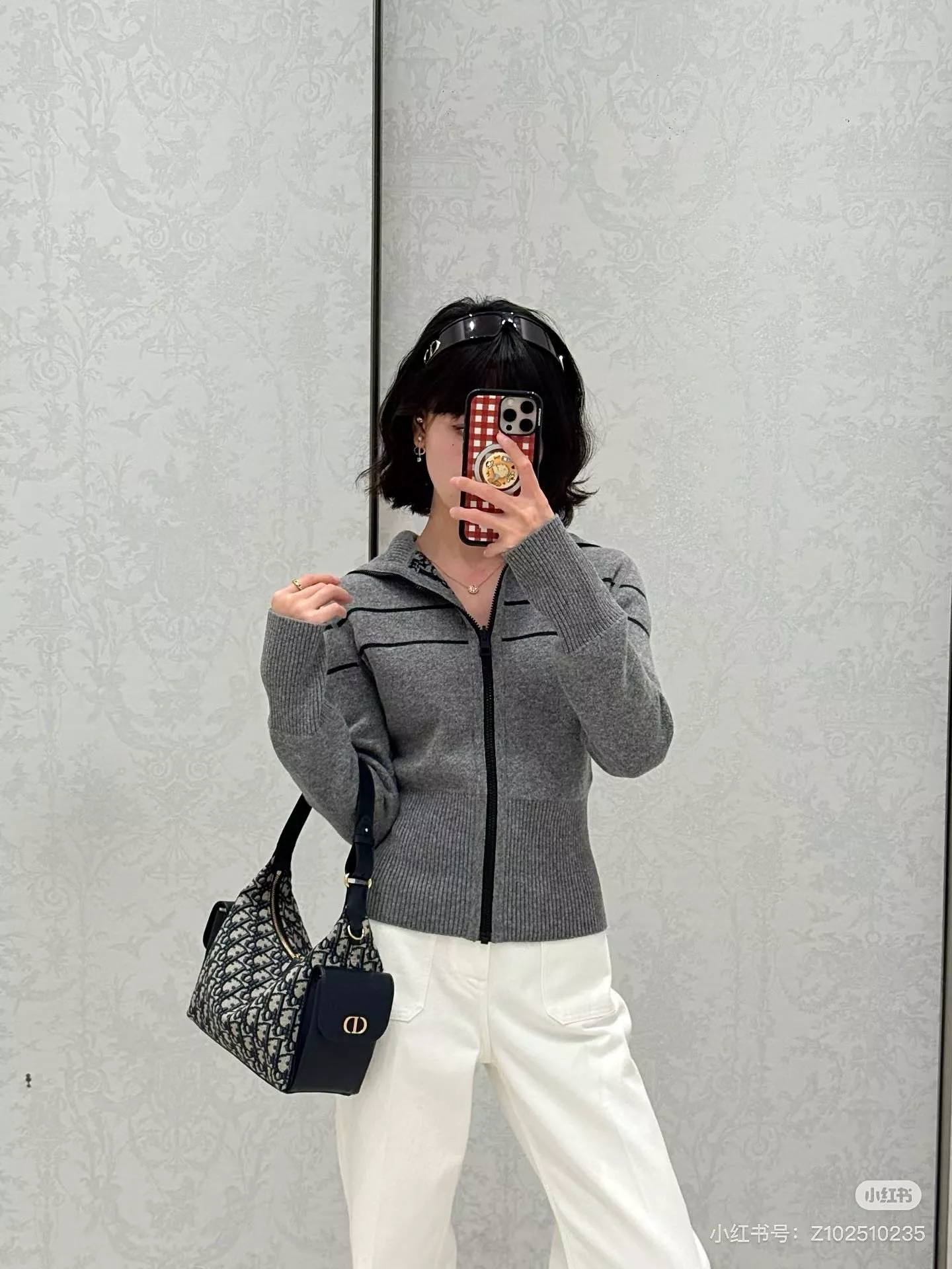 DIOR 修身款 灰色雙面老花羊絨拉鍊外套｜S / M / L / XL