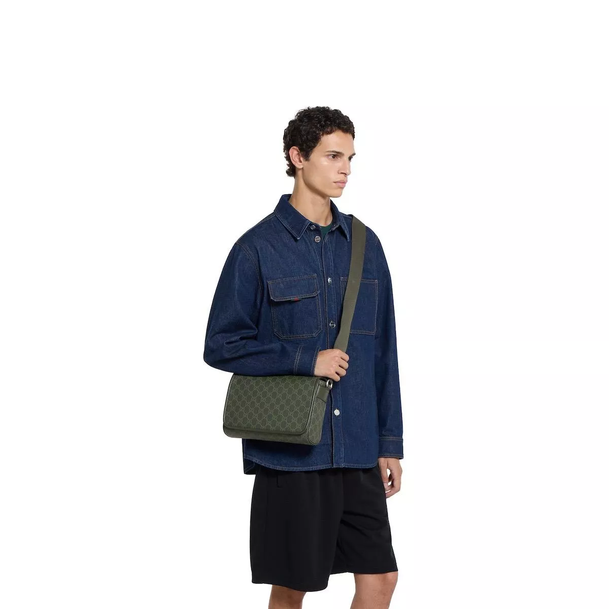 Gucci Ophidia 早秋款 軍綠色男士斜背包 型號：792124 綠色 27cm