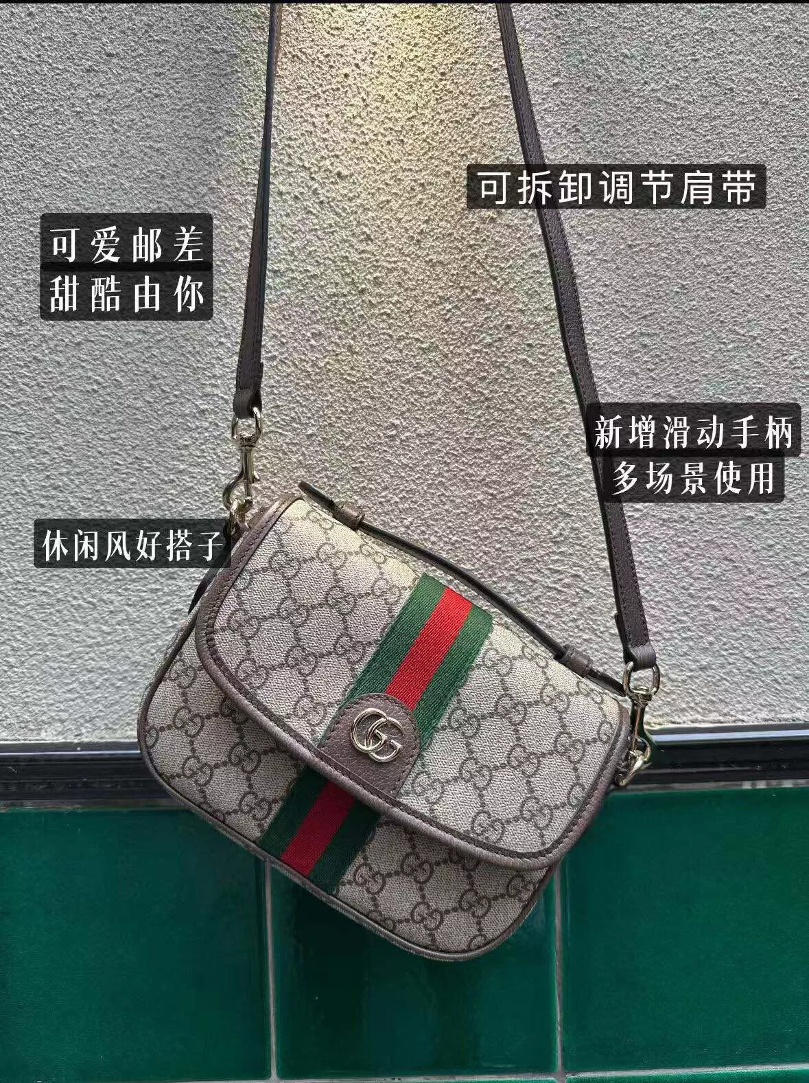 男女同款 咖邊 Ophidia郵差包 型號836843 / 20cm