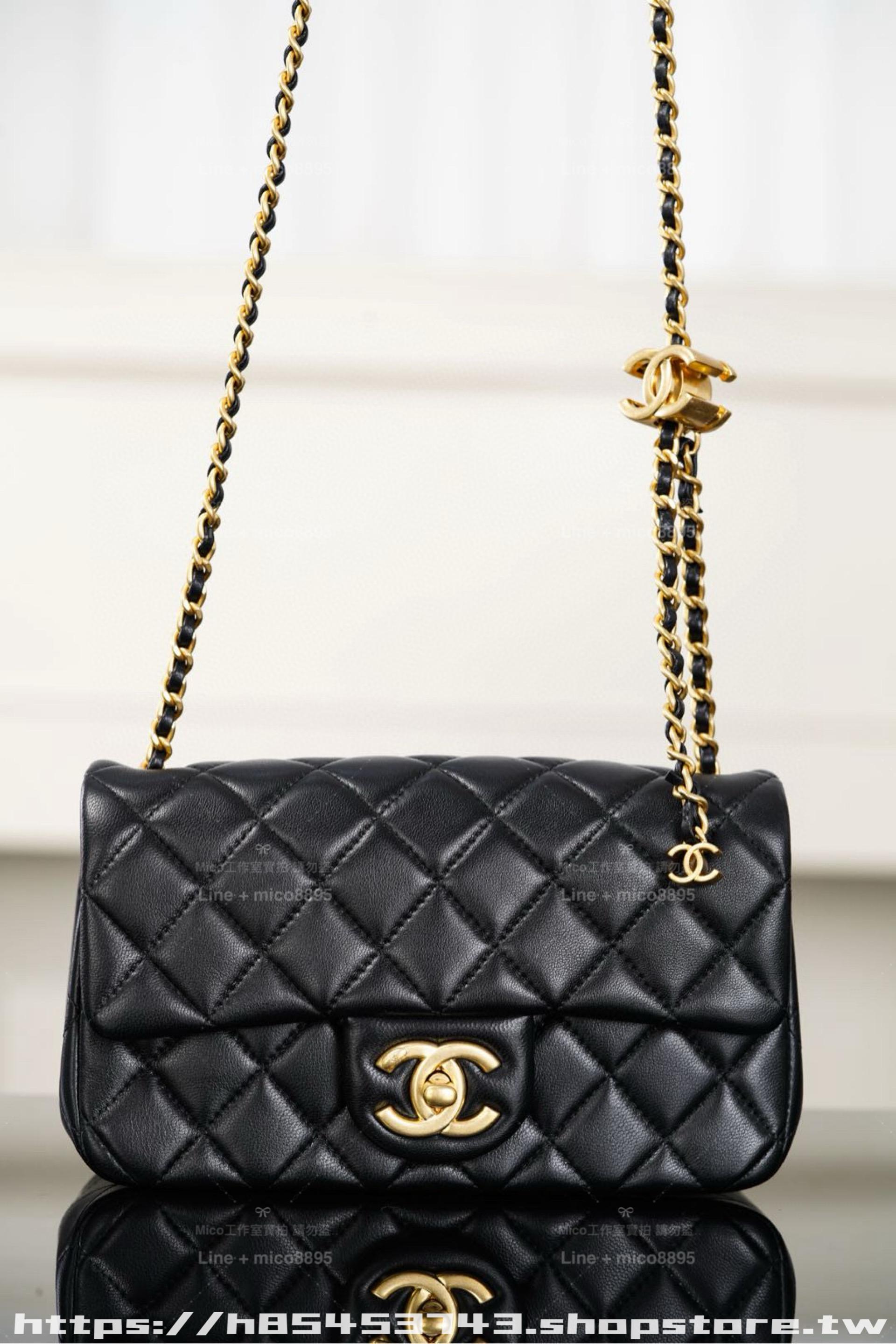 CHANEL 25B 雙C釦可調節CF大Mini 雙C鏈條可調節款｜黑色羊皮20cm | Mico高端訂製