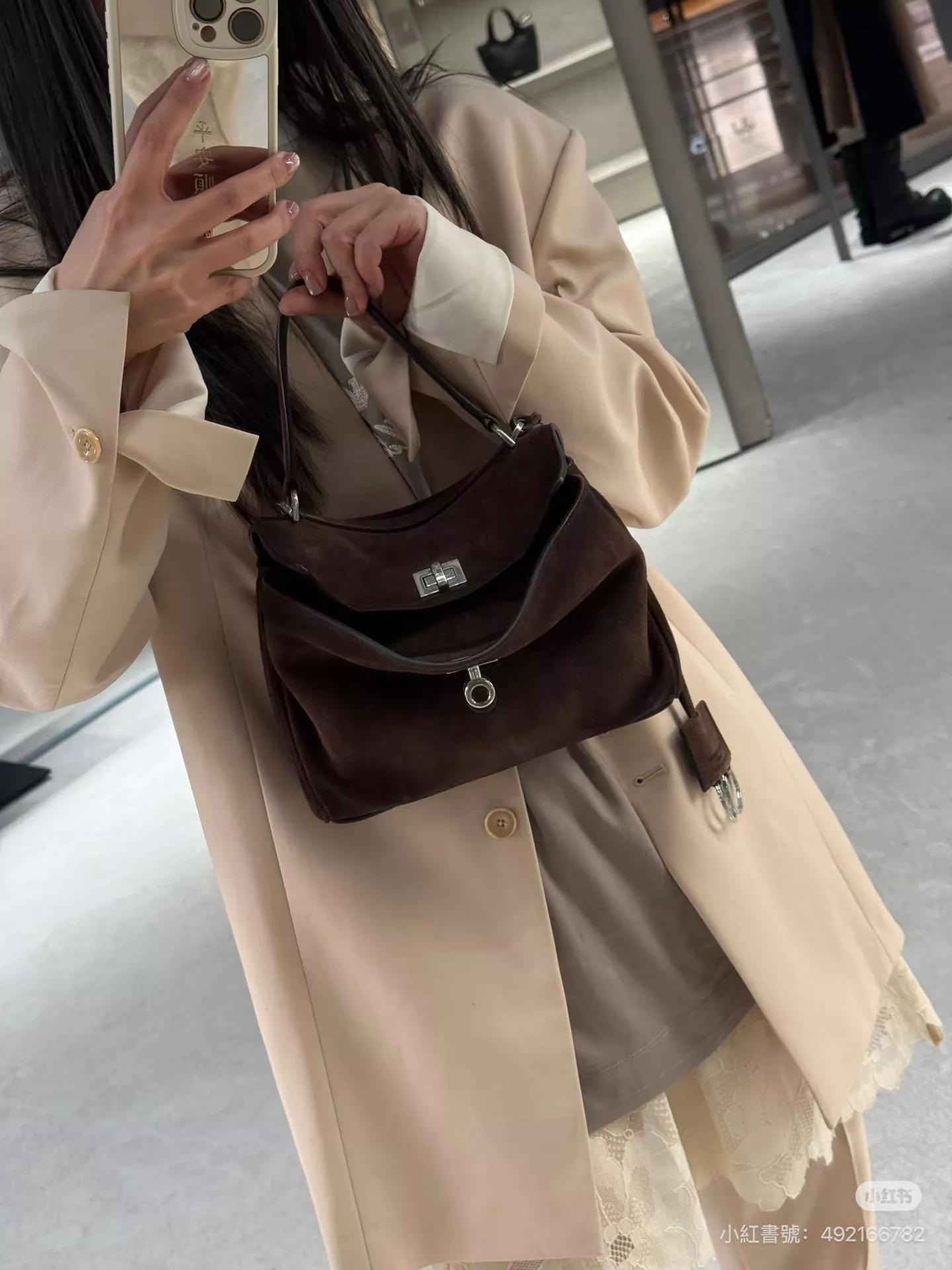 BALENCIAGA RODEO BAG 系列・麂皮Mini號 銀釦（咖啡色）22cm