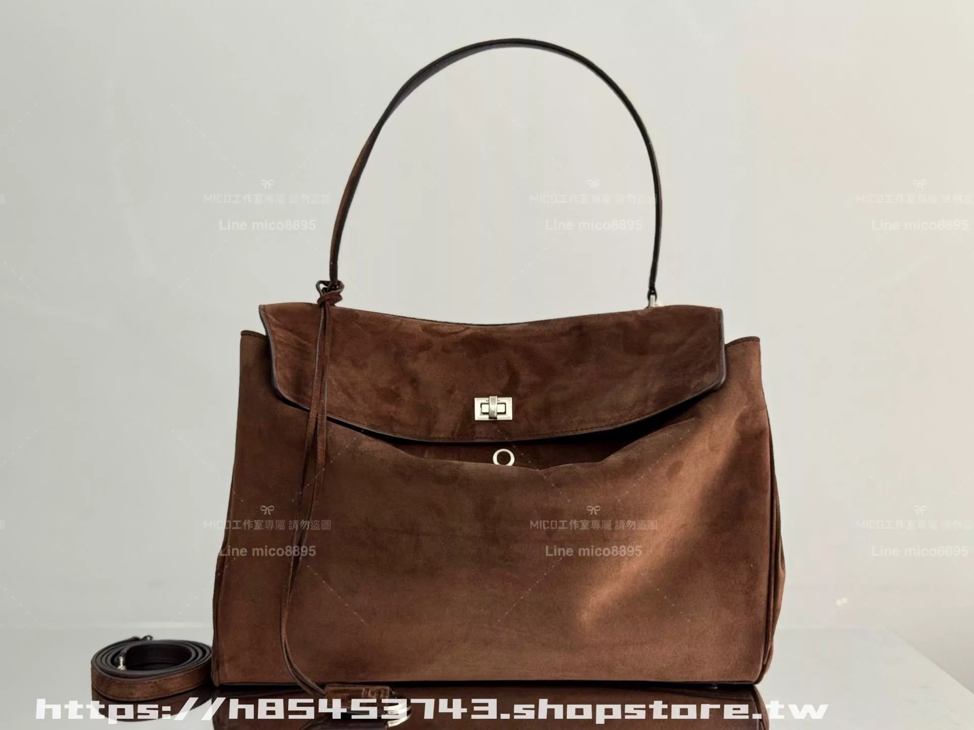 BALENCIAGA 麂皮大號 銀釦（咖啡色） 40cm RODEO BAG 系列・