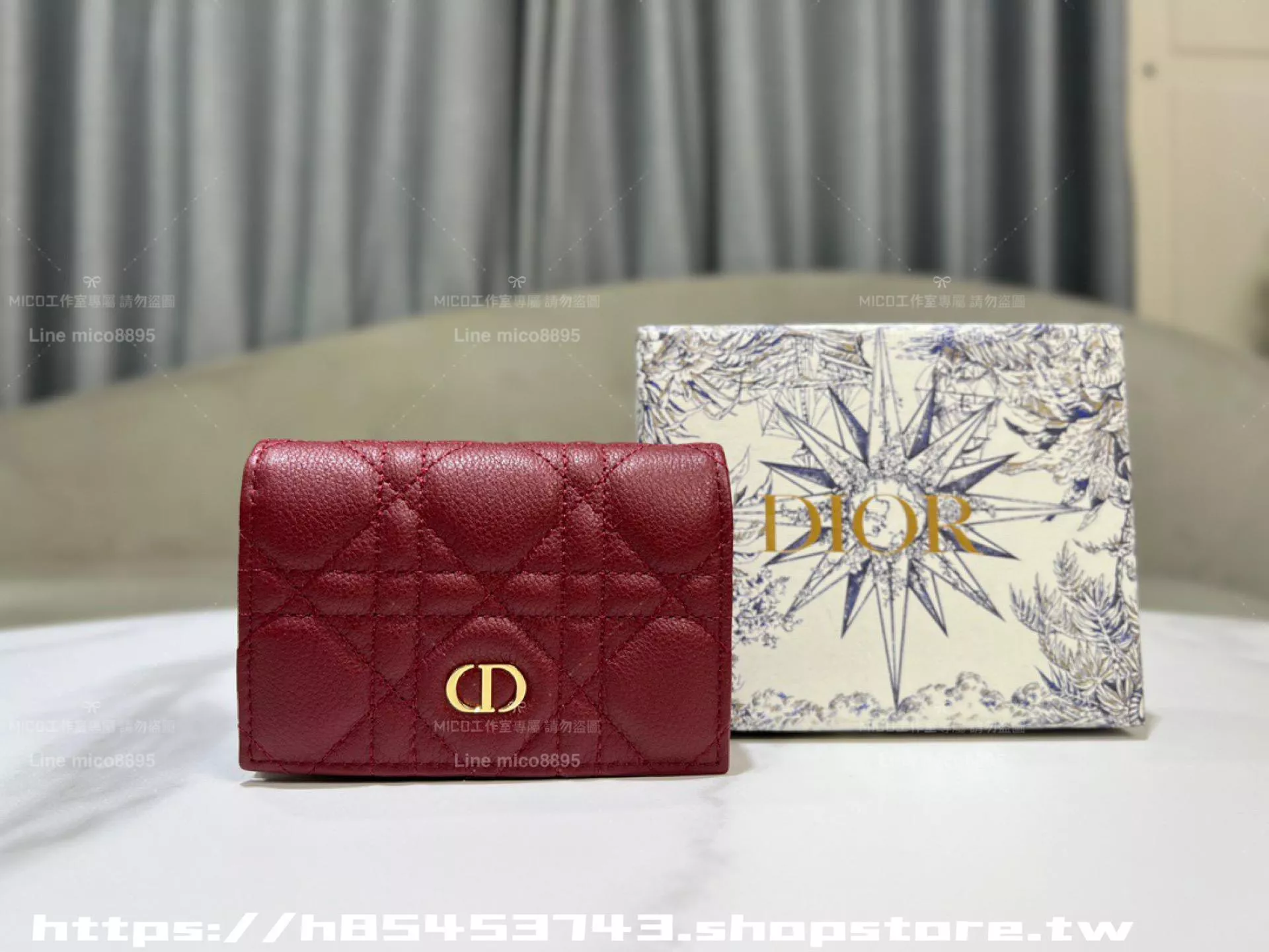 Dior Caro 深酒紅 藤格紋 CD 標誌卡夾｜11×7.5×2.5cm｜