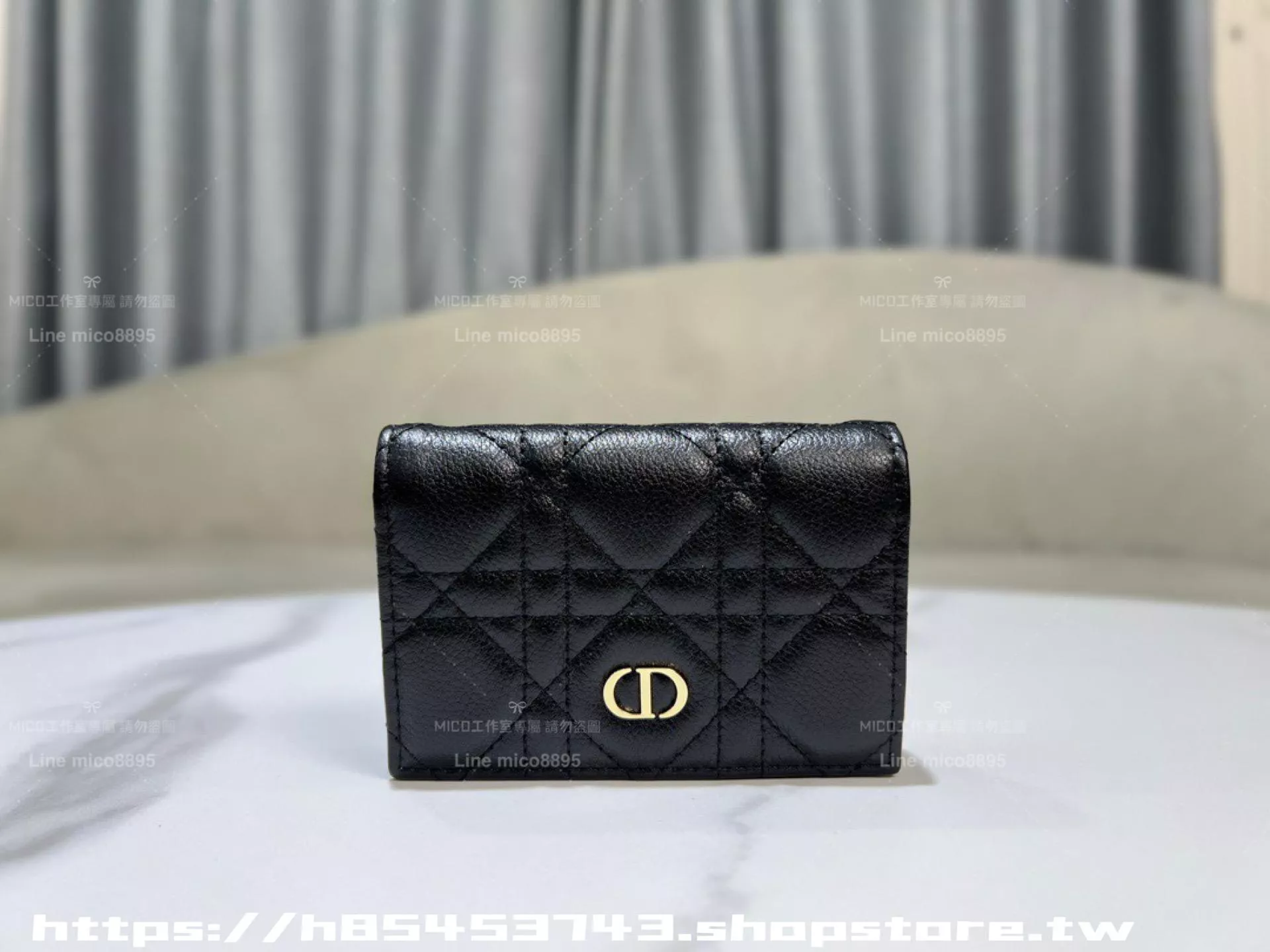 Dior Caro 黑色 藤格紋 CD 標誌卡夾｜11×7.5×2.5cm｜
