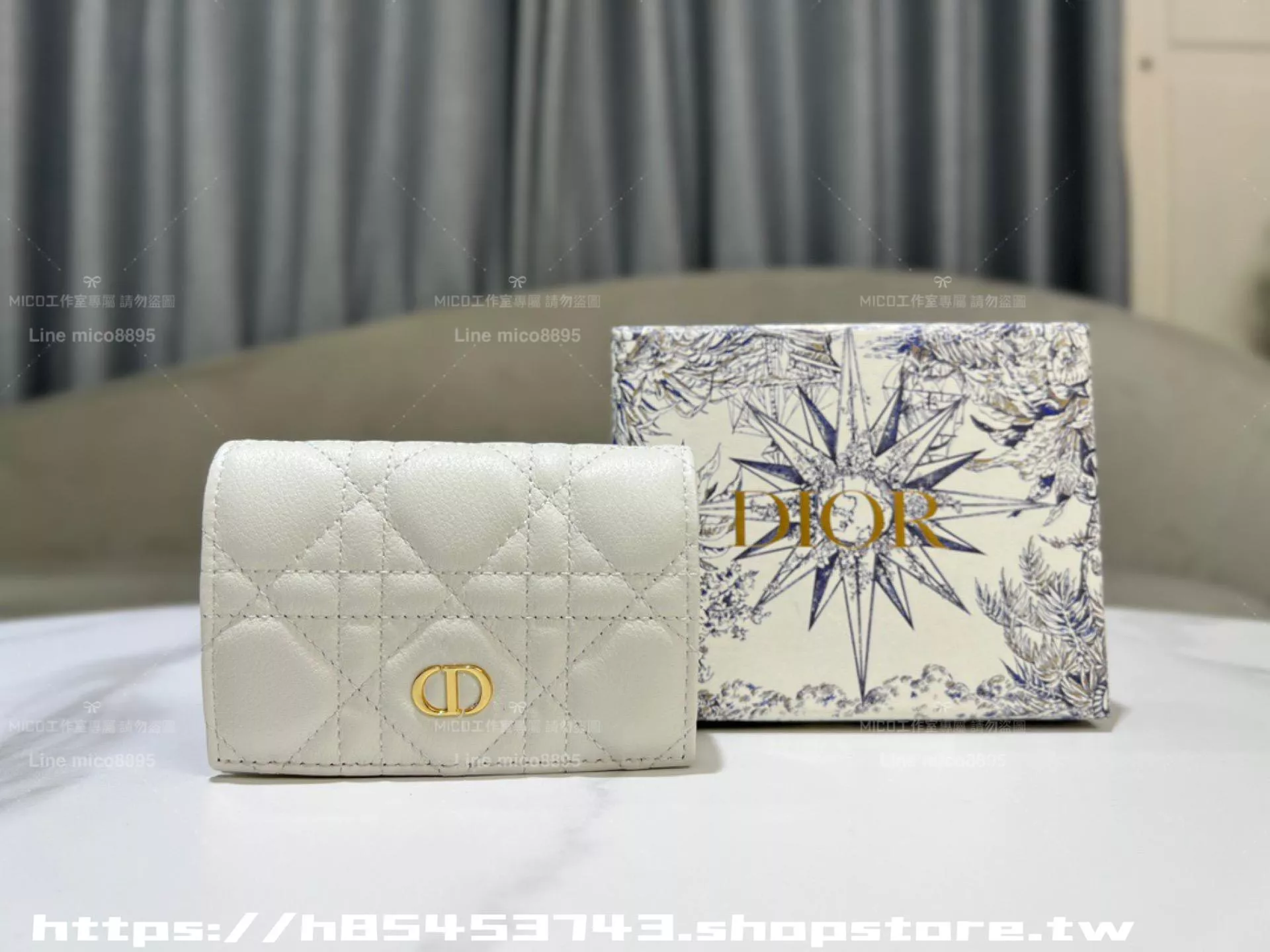 Dior Caro 白色藤格紋 CD 標誌卡夾｜11×7.5×2.5cm｜