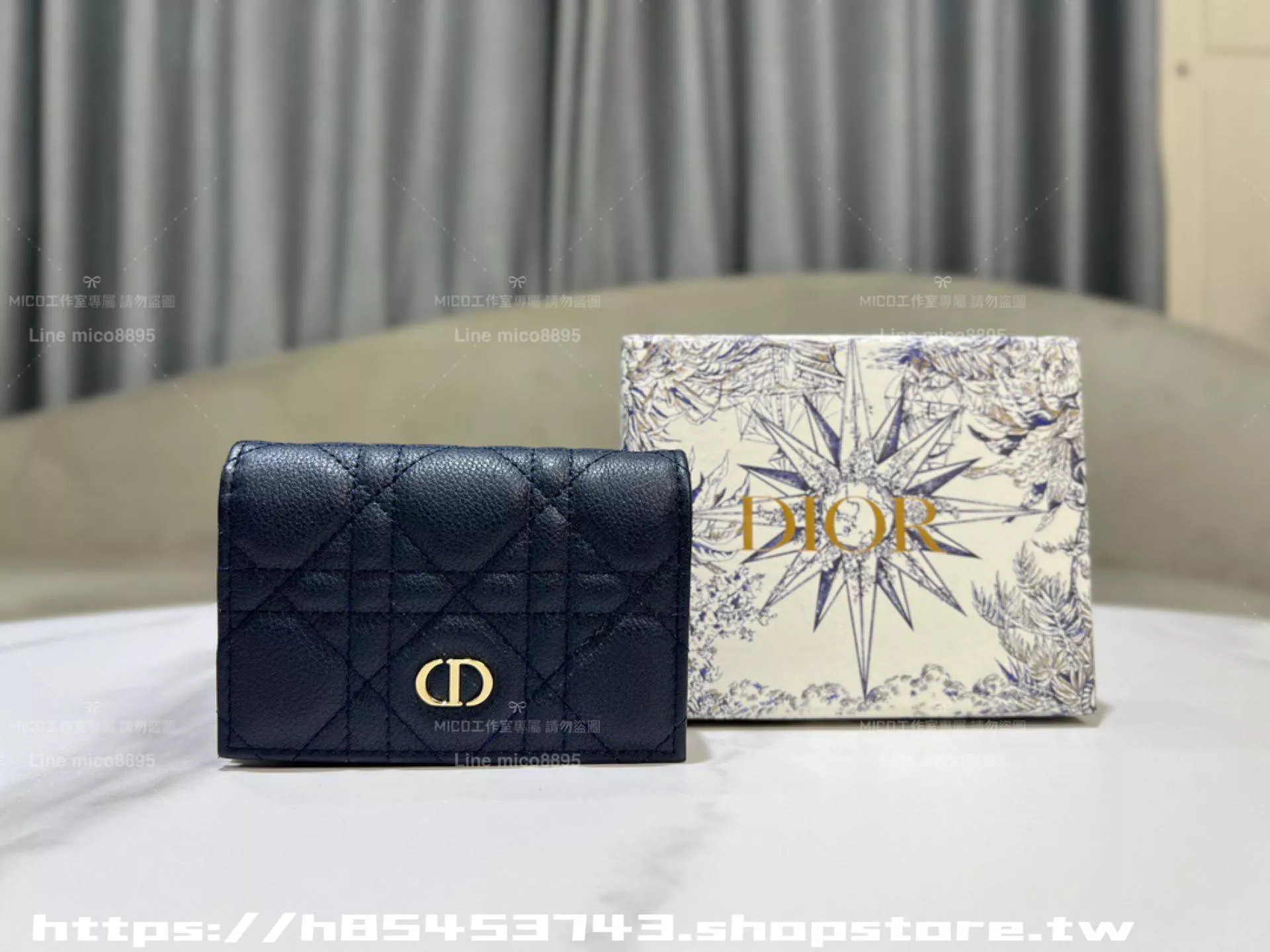 Dior Caro 深海藍 藤格紋 CD 標誌卡夾｜11×7.5×2.5cm｜