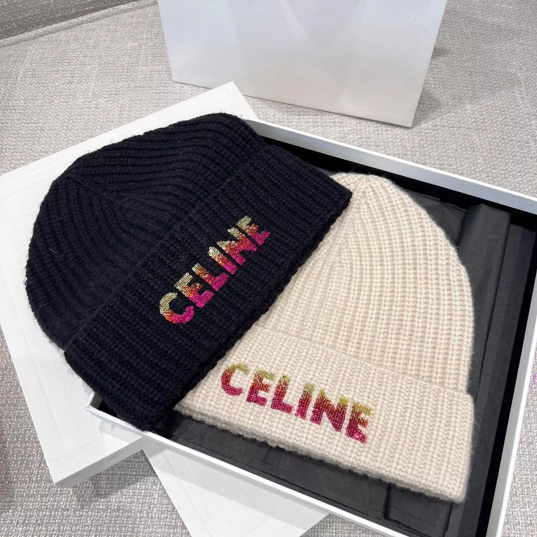 Celine 漸變Logo羊毛冷帽 毛帽｜白色／黑色｜均碼