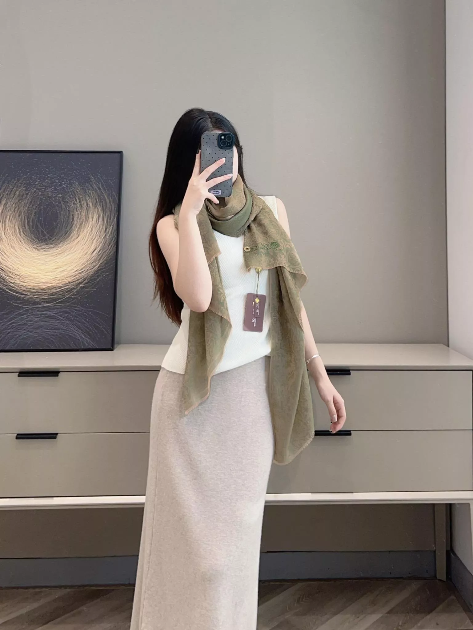𝐋𝐨𝐫𝐨 𝐏𝐢𝐚𝐧𝐚 • 草綠色《生命之花 戒指绒長巾》190×92cm