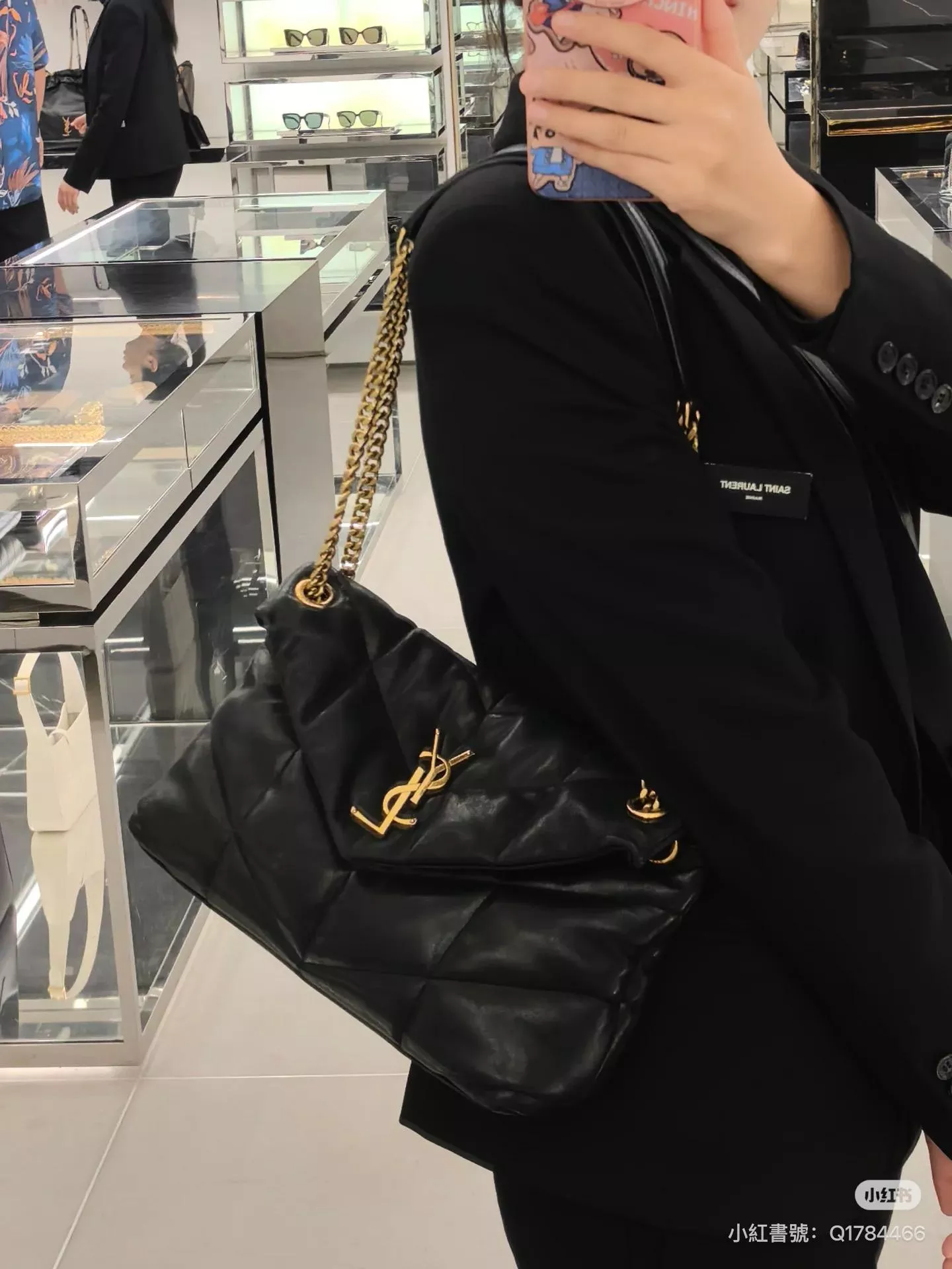 YSL 黑色金釦 Loulou Puffer mini 迷你款 雙鏈條版本 多功能絎縫包 23cm