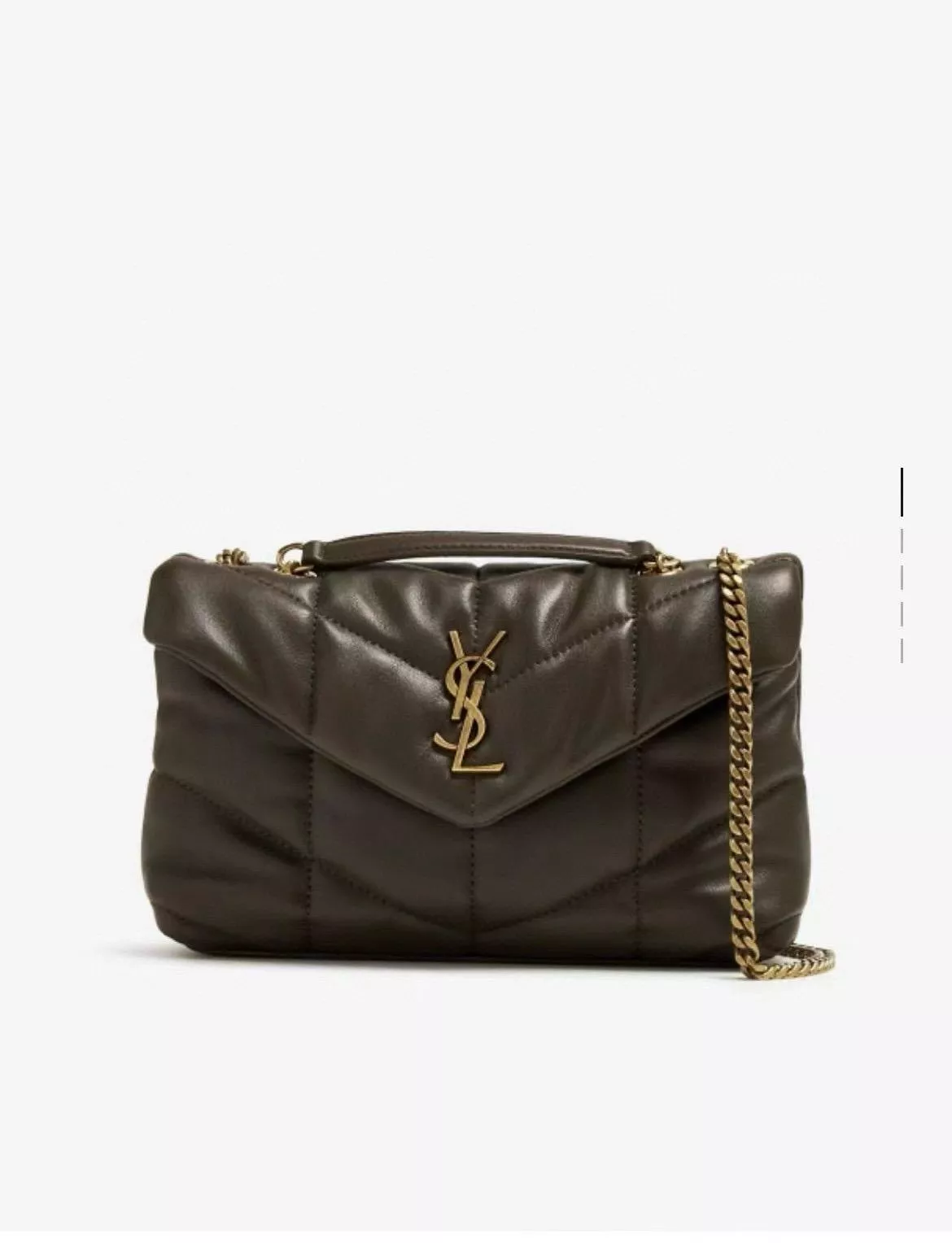 YSL 橄欖綠金釦 Loulou Puffer mini 迷你款 雙鏈條版本 多功能絎縫包 23cm