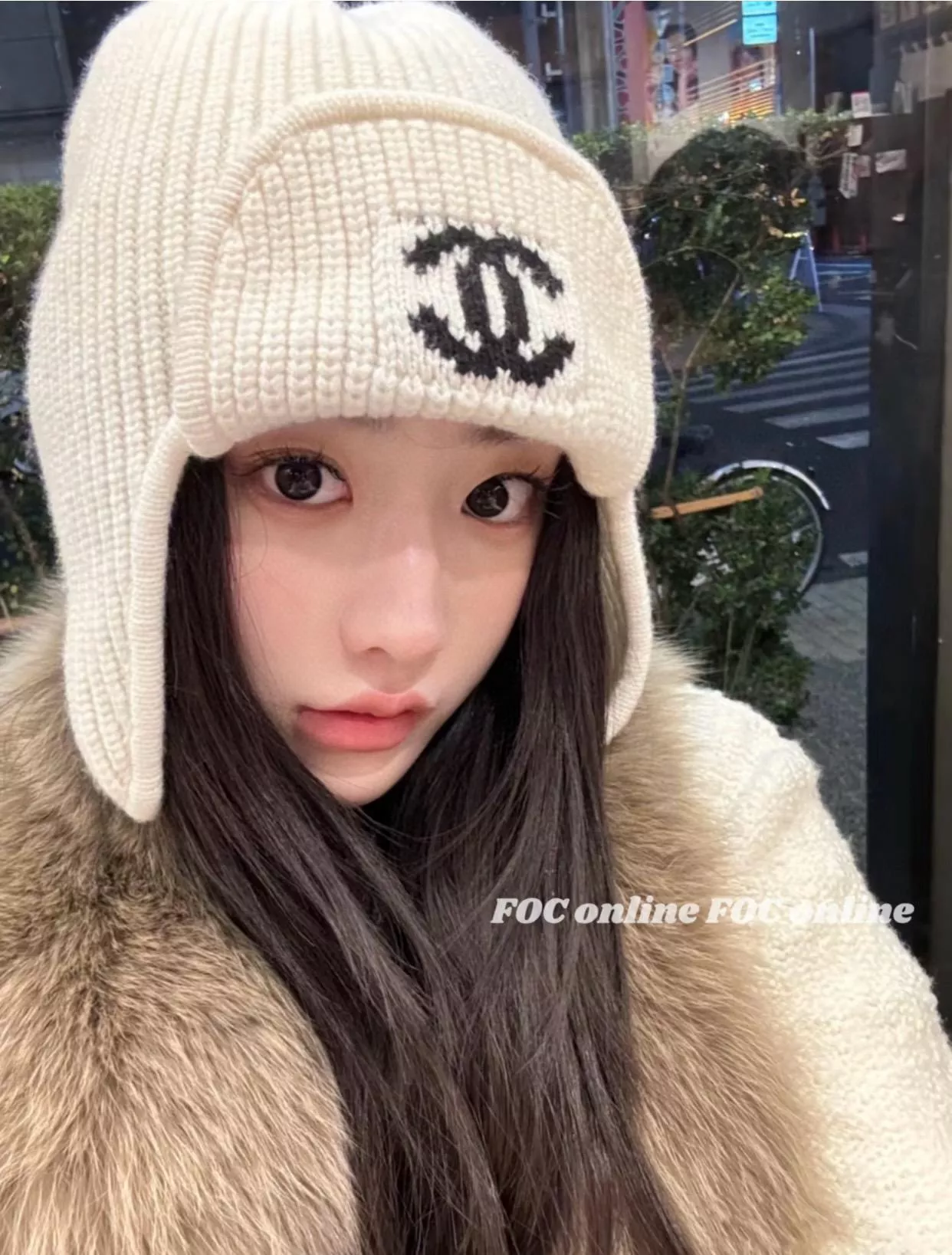 24N 白色 雙C針織護耳帽 雷鋒帽｜Jennie同款羊絨帽｜高訂款 Free Size