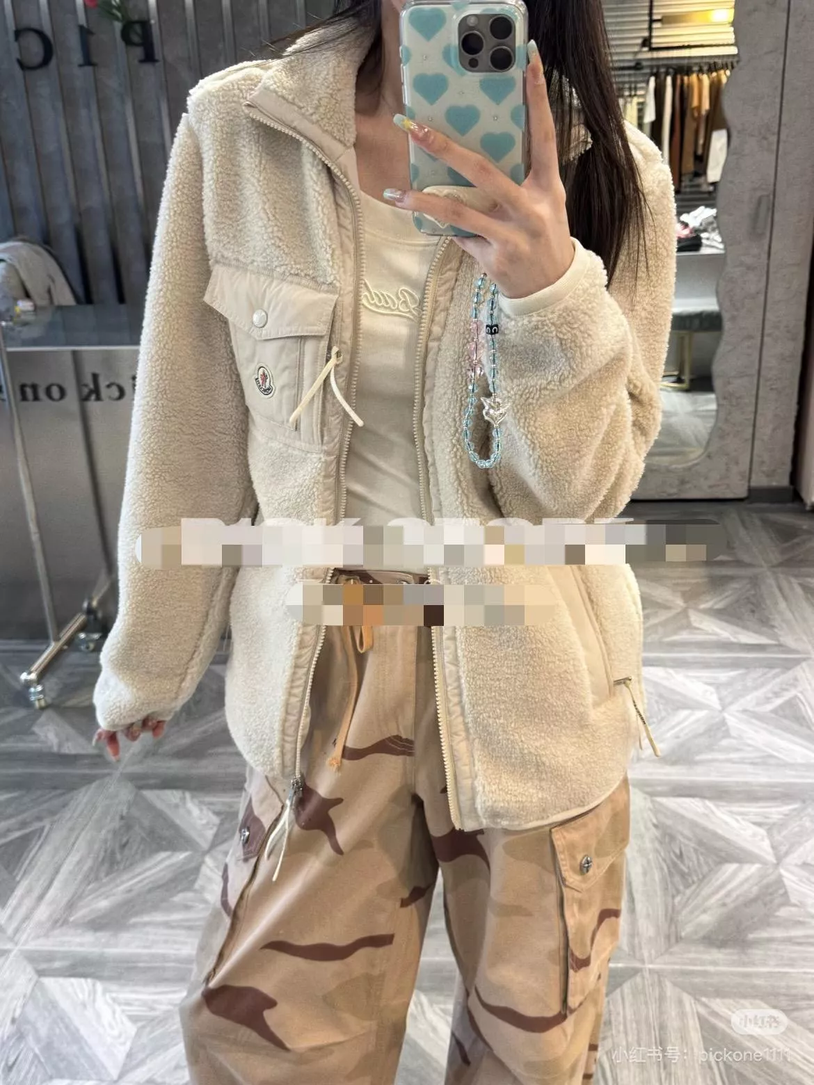 MONCLER 奶油白 男女同款 羊羔毛徽標立領棉服外套｜S/M/L