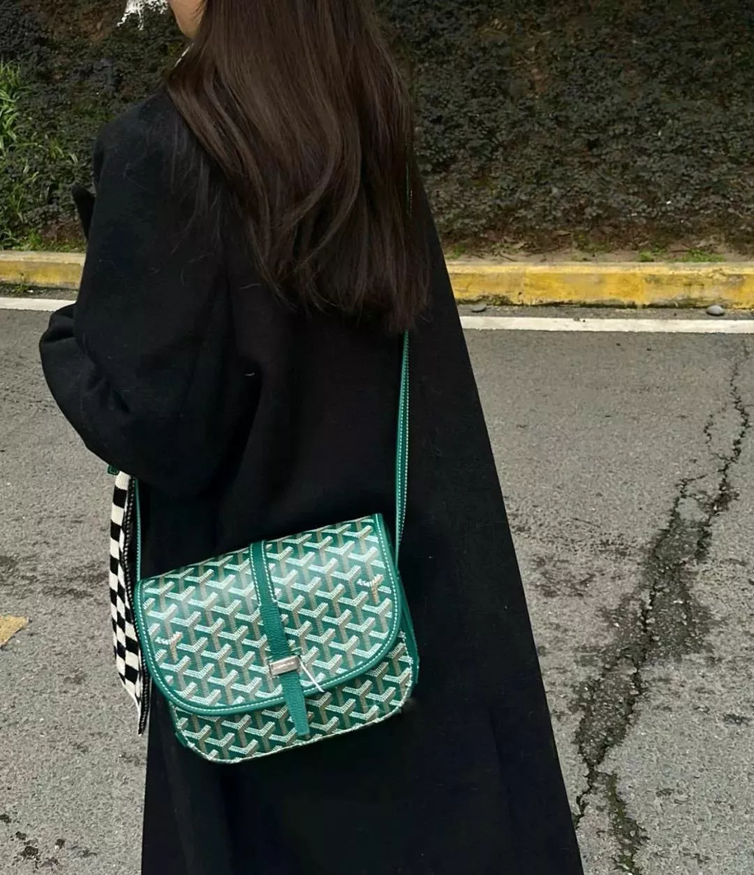 Goyard 綠色 復古郵差包 Belvedere PM ／22cm／可調肩帶設計