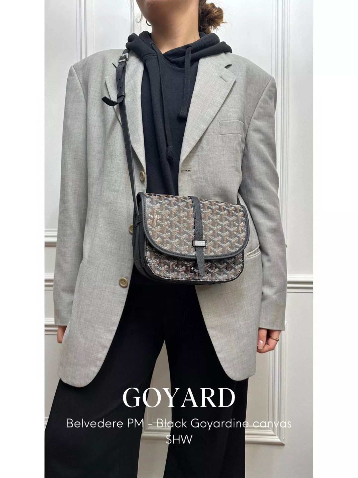 Goyard 黑色 復古郵差包 Belvedere PM ／22cm／可調肩帶設計