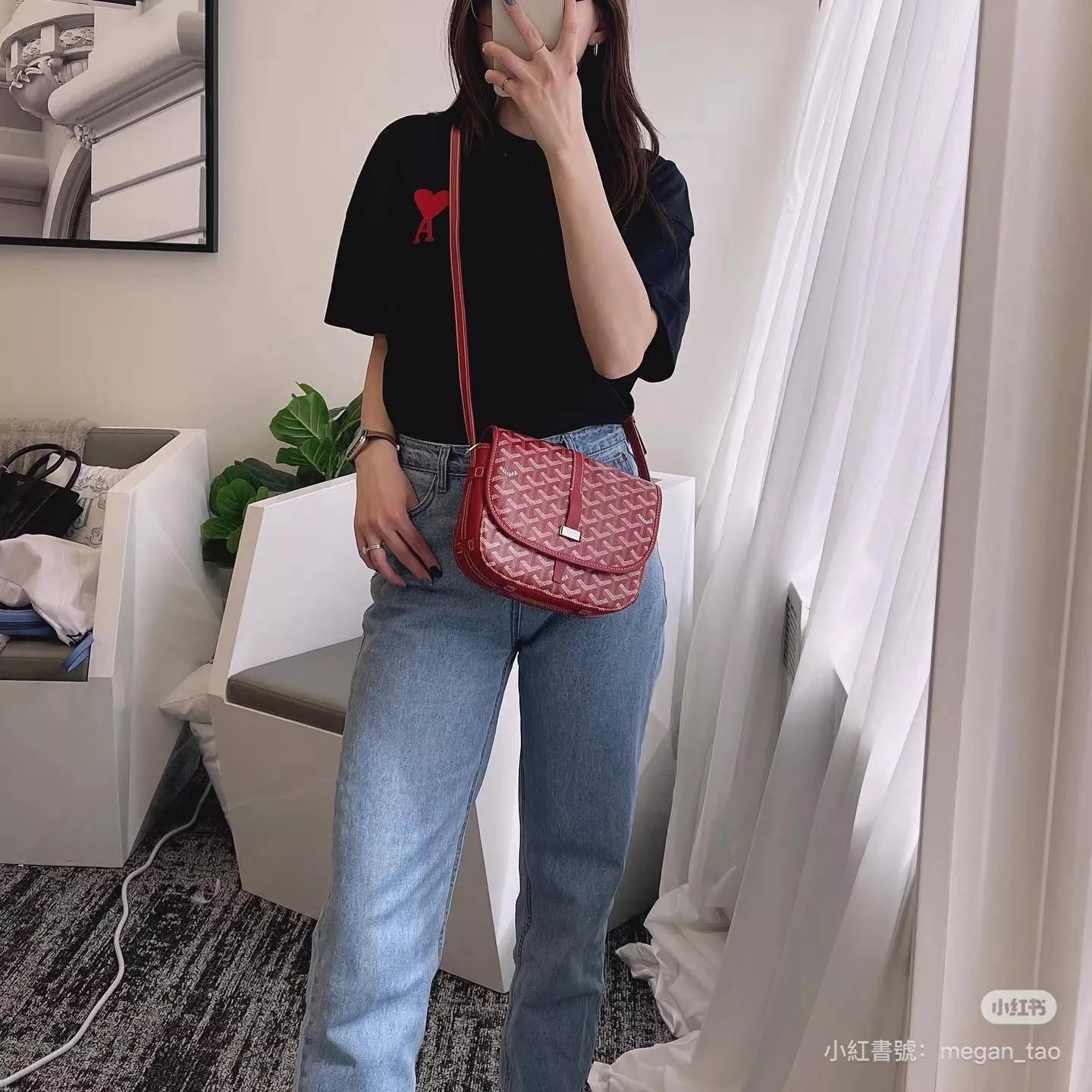 Goyard 紅色 復古郵差包 Belvedere PM ／22cm／可調肩帶設計