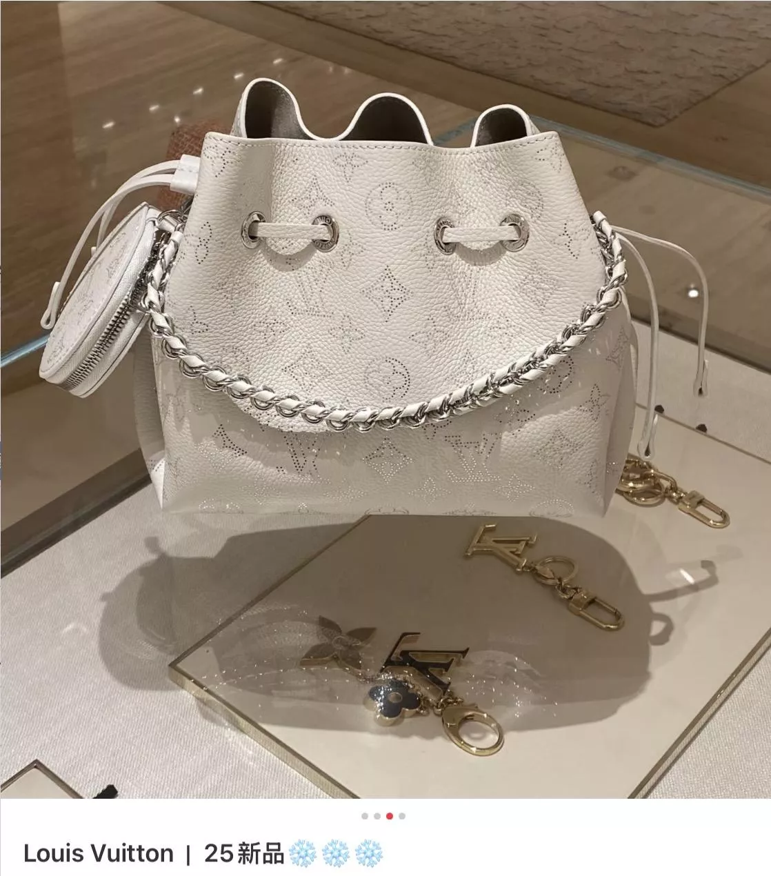 【Bella 水桶包】25s 白色 M11841／Monogram鏤花穿孔牛皮