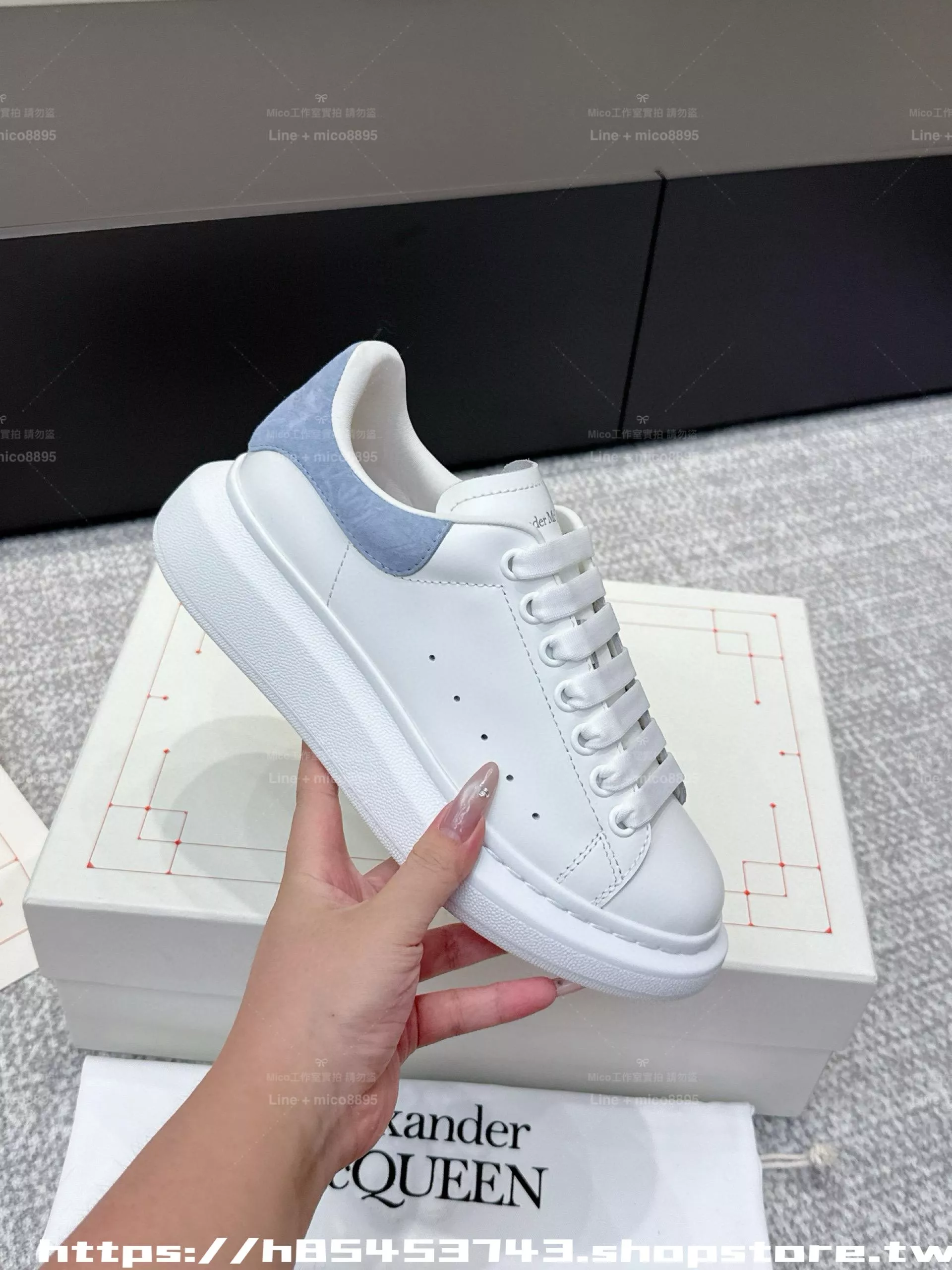 Alexander McQueen 霧霾藍絨面 情侶款 麥昆運動鞋休閒鞋 厚底鞋