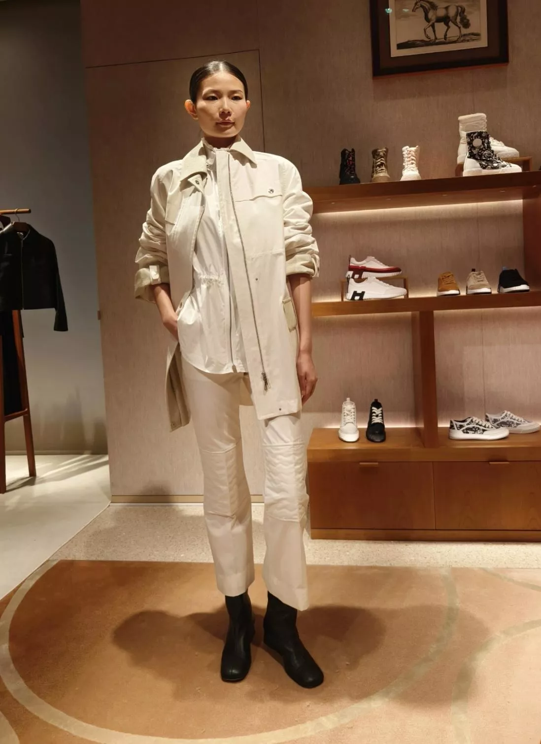 HERMES 米咖色 拼皮雙面羊絨大衣｜36/38/40/42