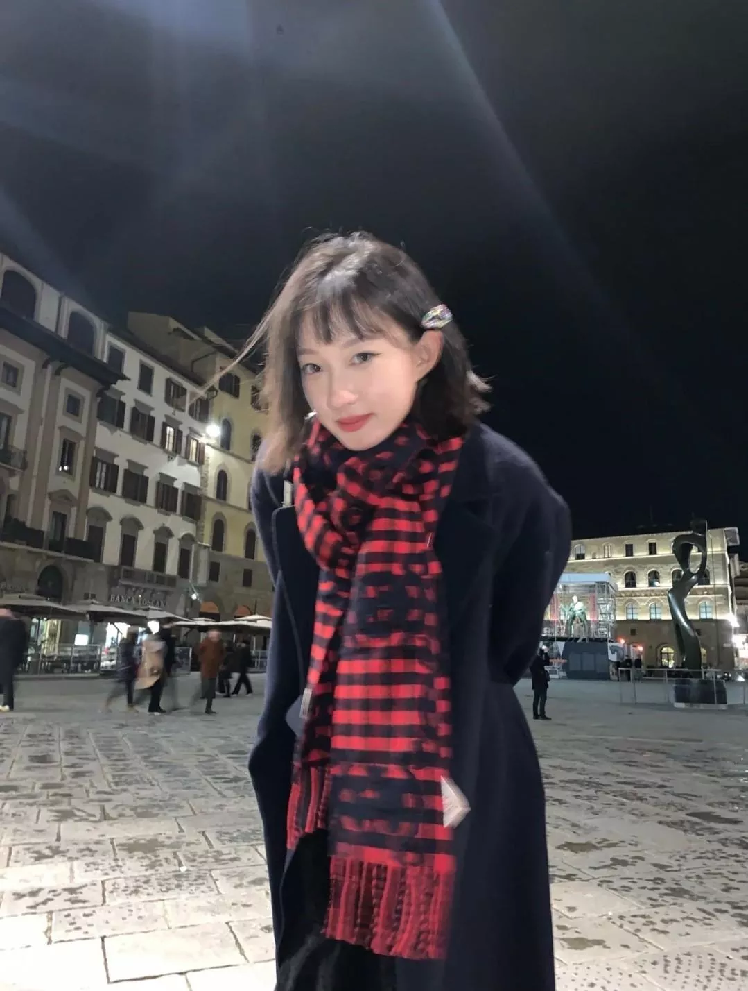 Gucci 大G提花格紋圍巾・紅藍配色經典款｜35×220cm 羊毛混紡