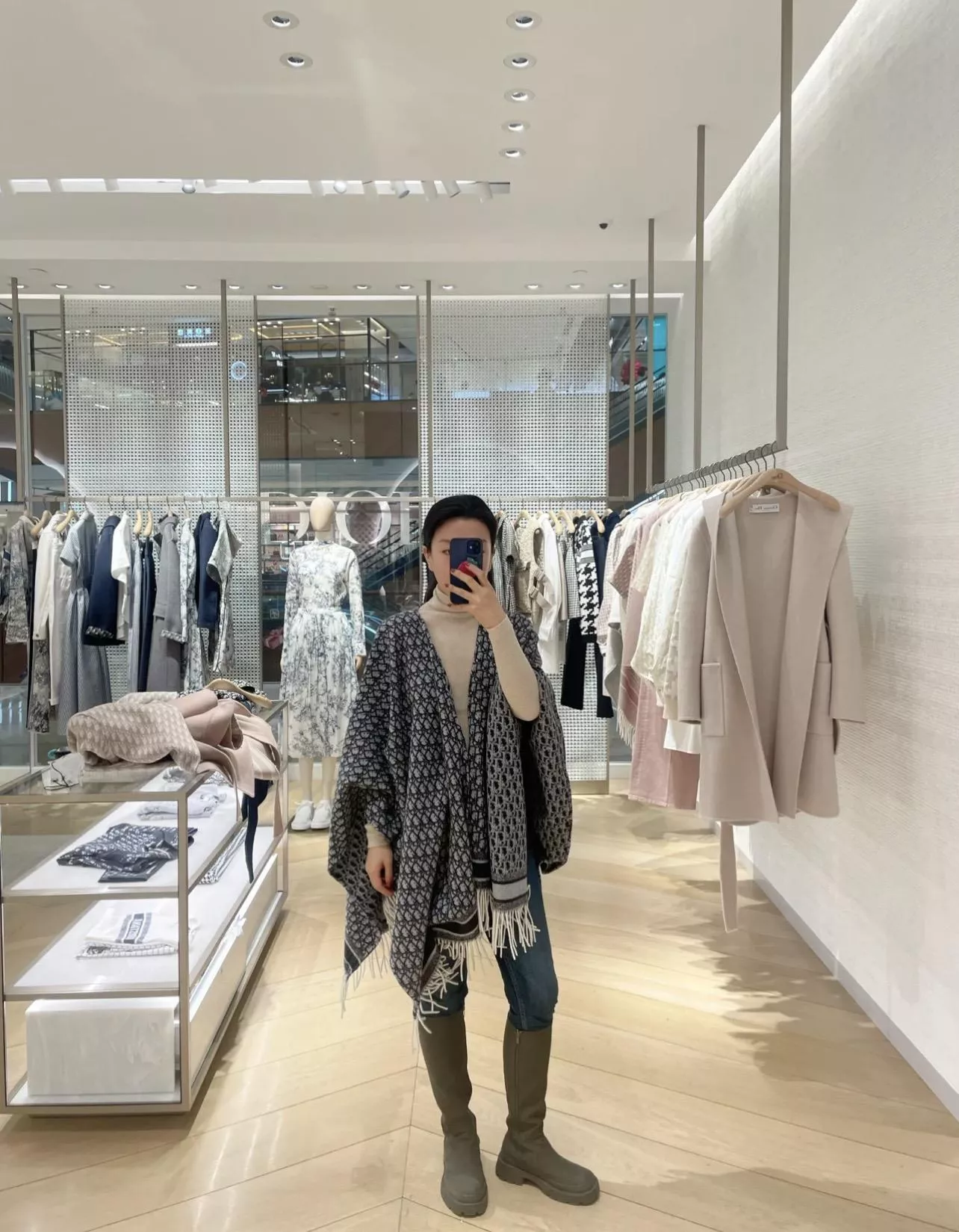 Dior Oblique 書籤斗篷・藏藍山羊絨披風｜140×180cm