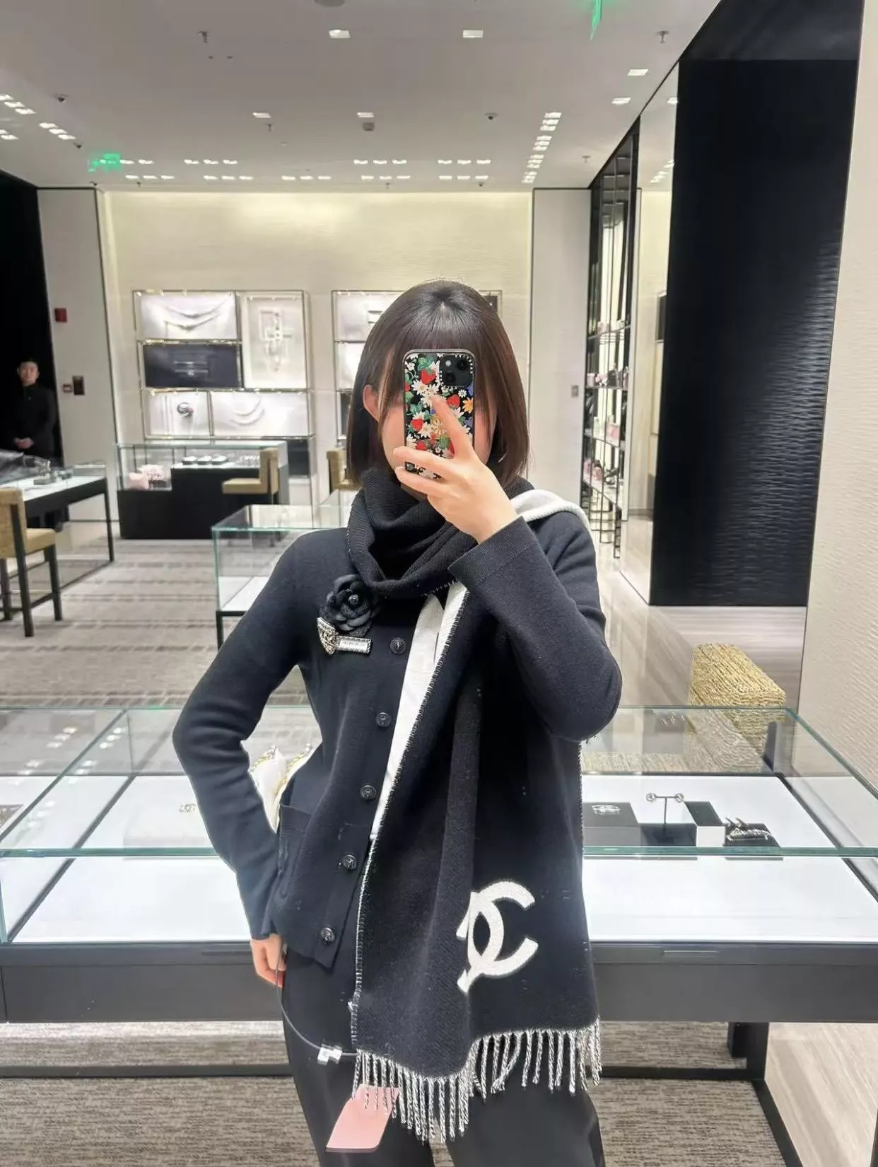 25K 黑白雙C披肩圍巾・羊毛山羊絨混紡款｜168×45cm