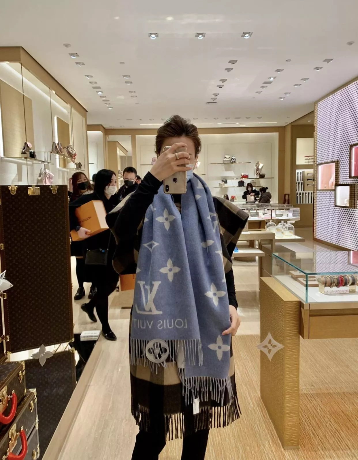 水藍色 REYKJAVIK 經典山羊絨圍巾・純羊絨斜紋提花款｜191×45cm