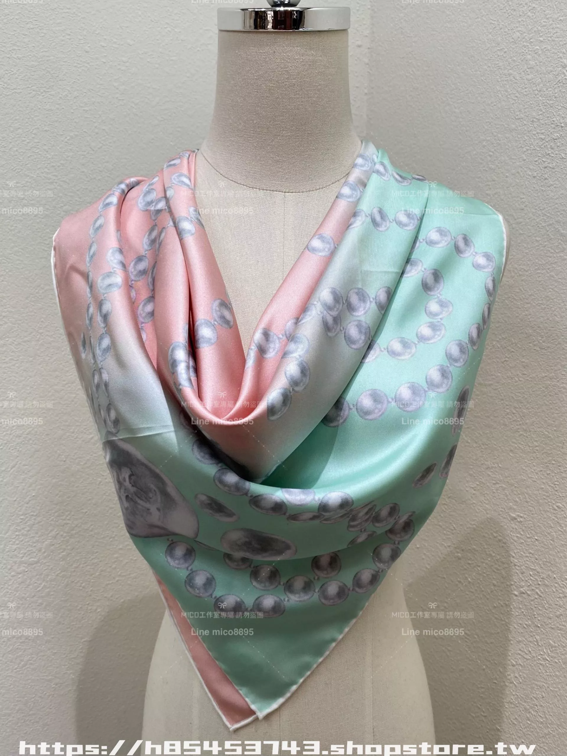 25K 漸變珍珠絲巾・馬卡龍柔霧色系｜90×90cm 真絲款