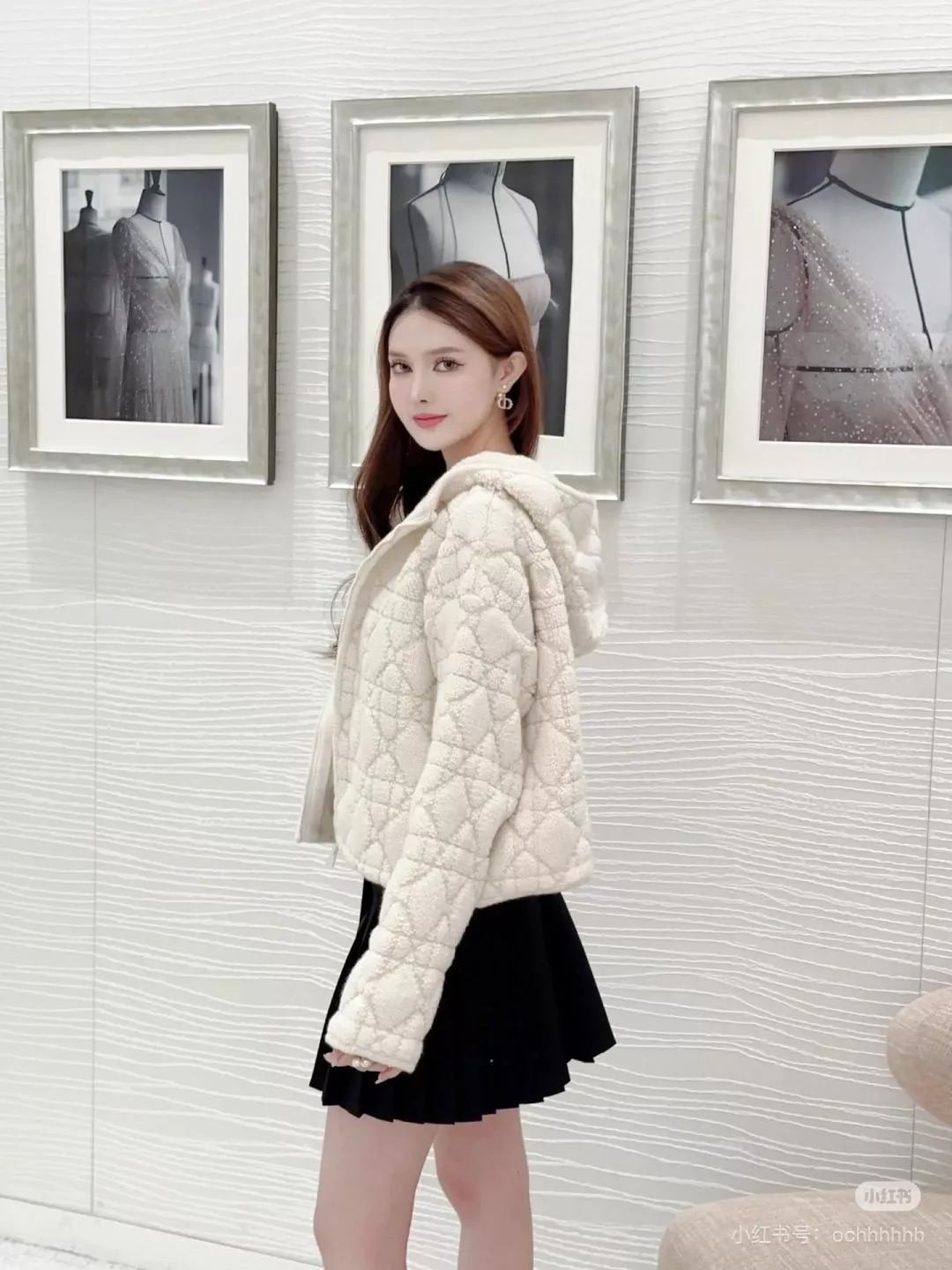 DIOR 羊毛混針織帽衫・藤格壓紋【34/36/38】