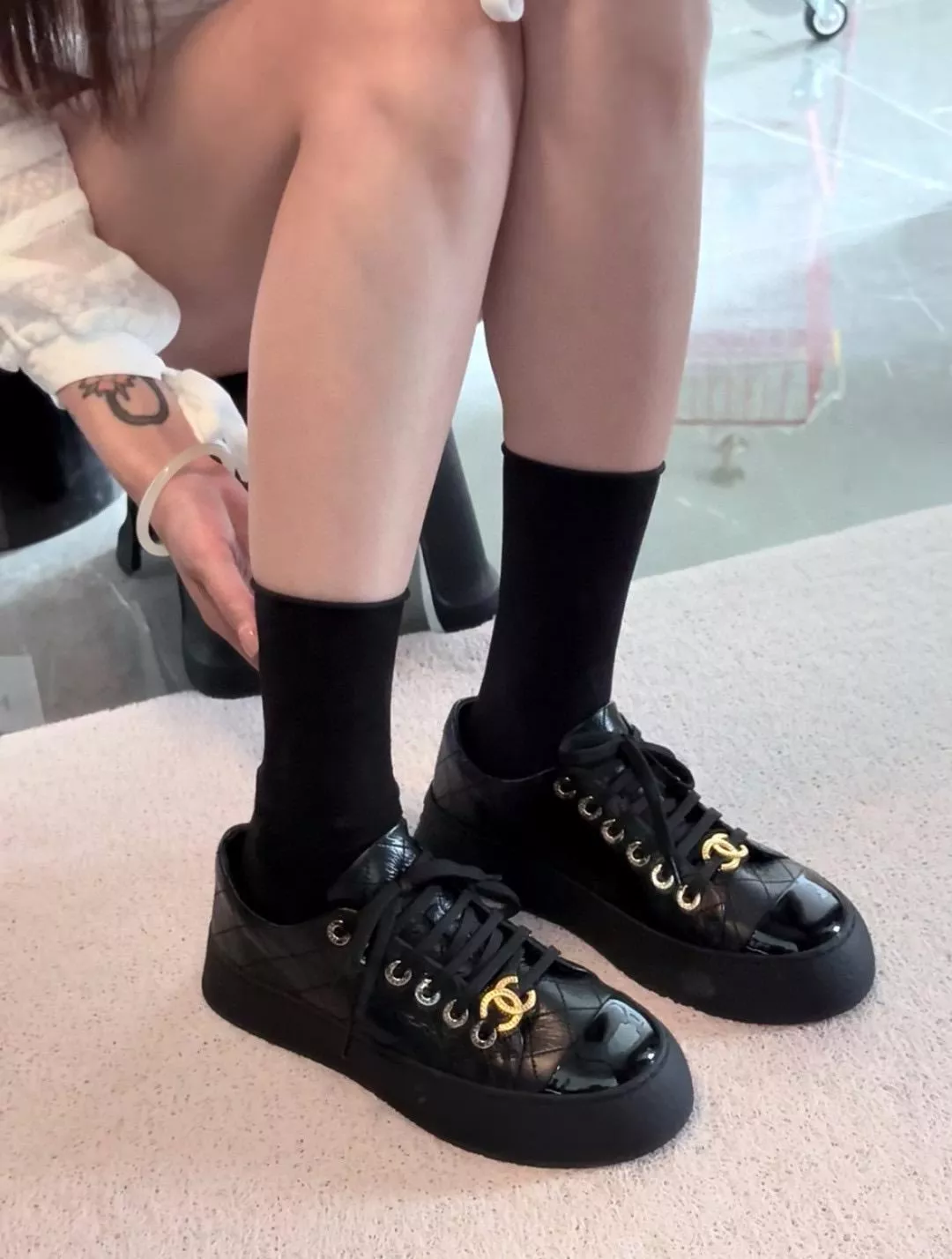 Chanel｜25A『黑色 厚底餅乾大頭鞋』柔軟羊皮・菱格經典・舒適增高版