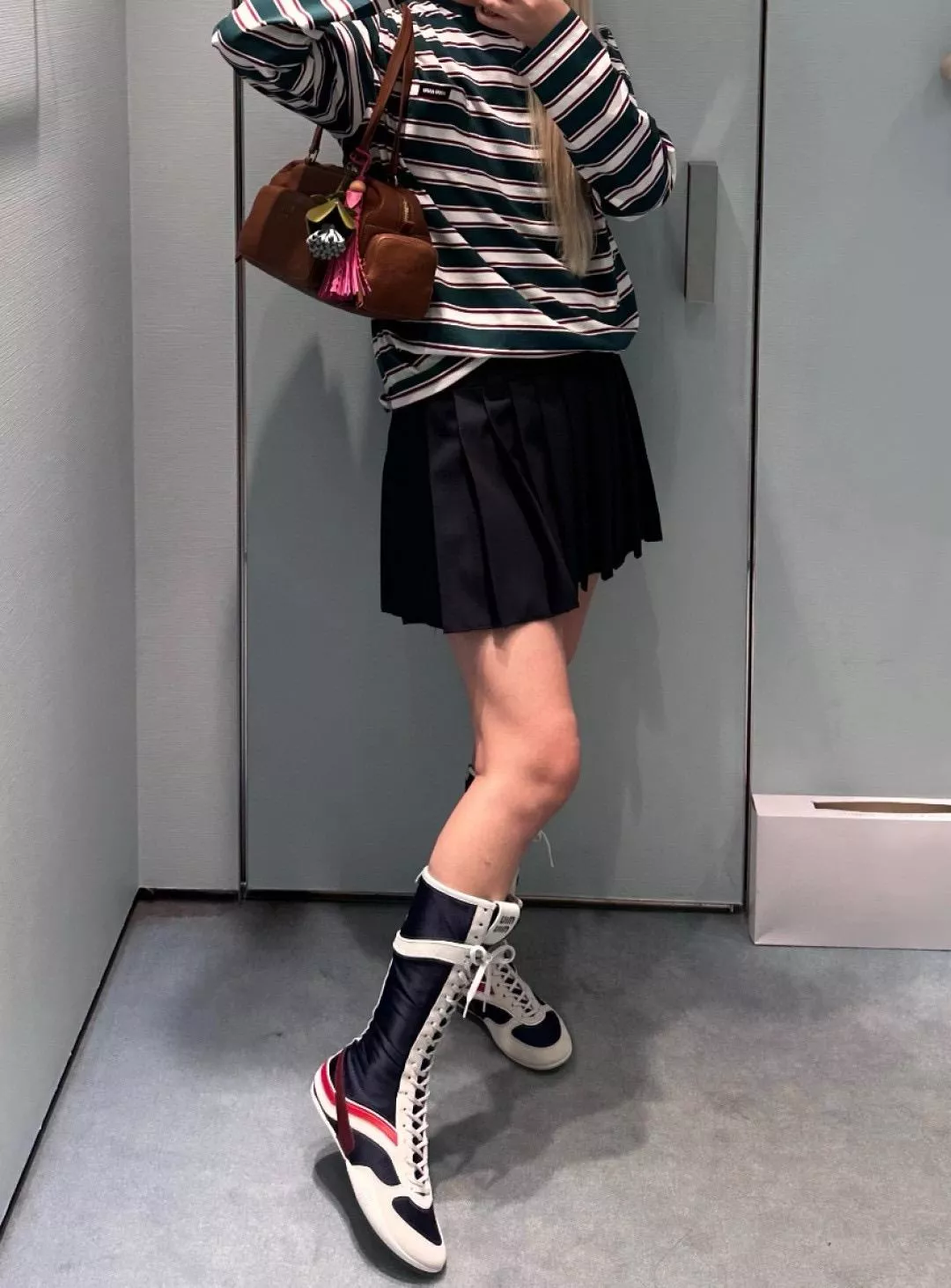 Miu Miu｜25SS新品 藍色『Gymnasium高幫拳擊靴』科技織物×絨面皮革・復古運動風設計