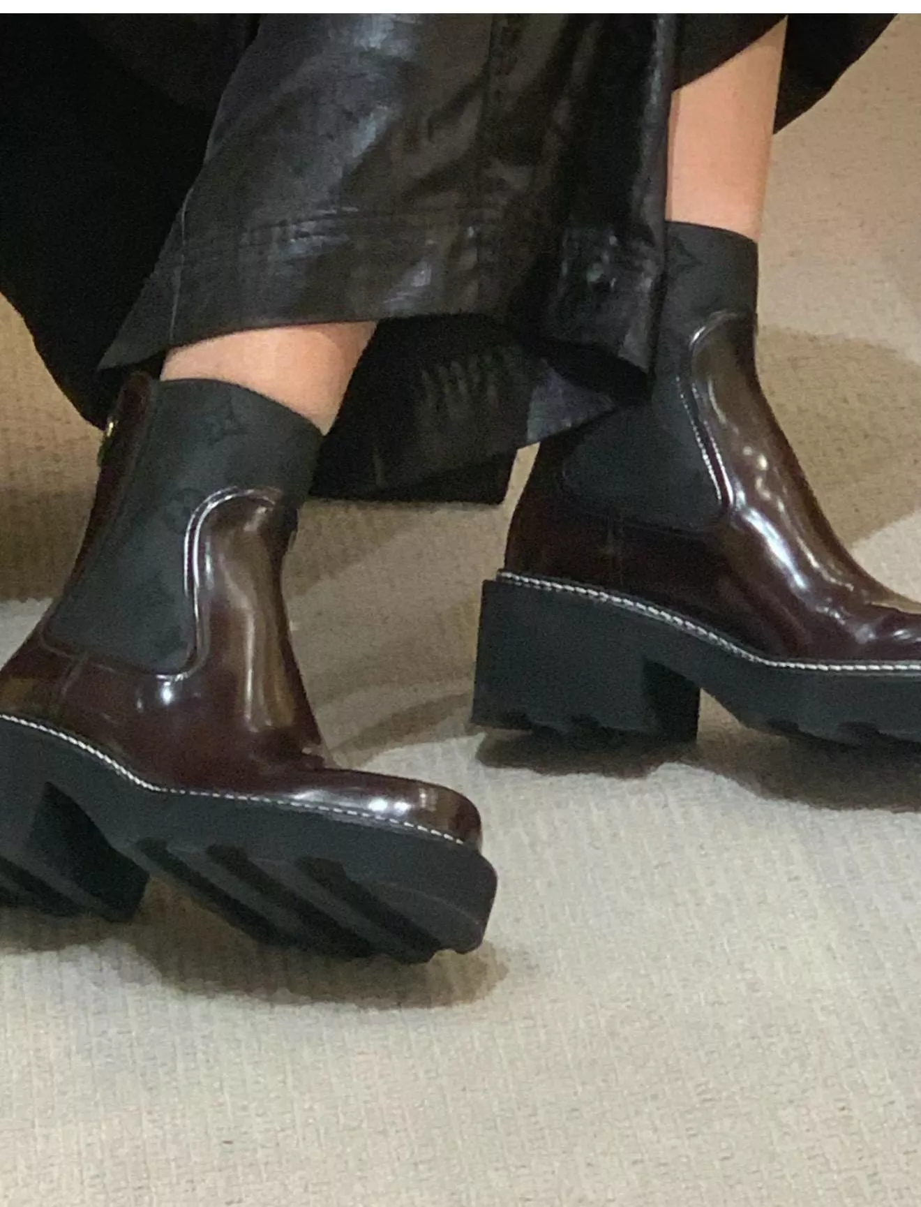 LV 棕紅色 粗跟切爾西靴 短靴 6cm・經典復刻女王氣場款