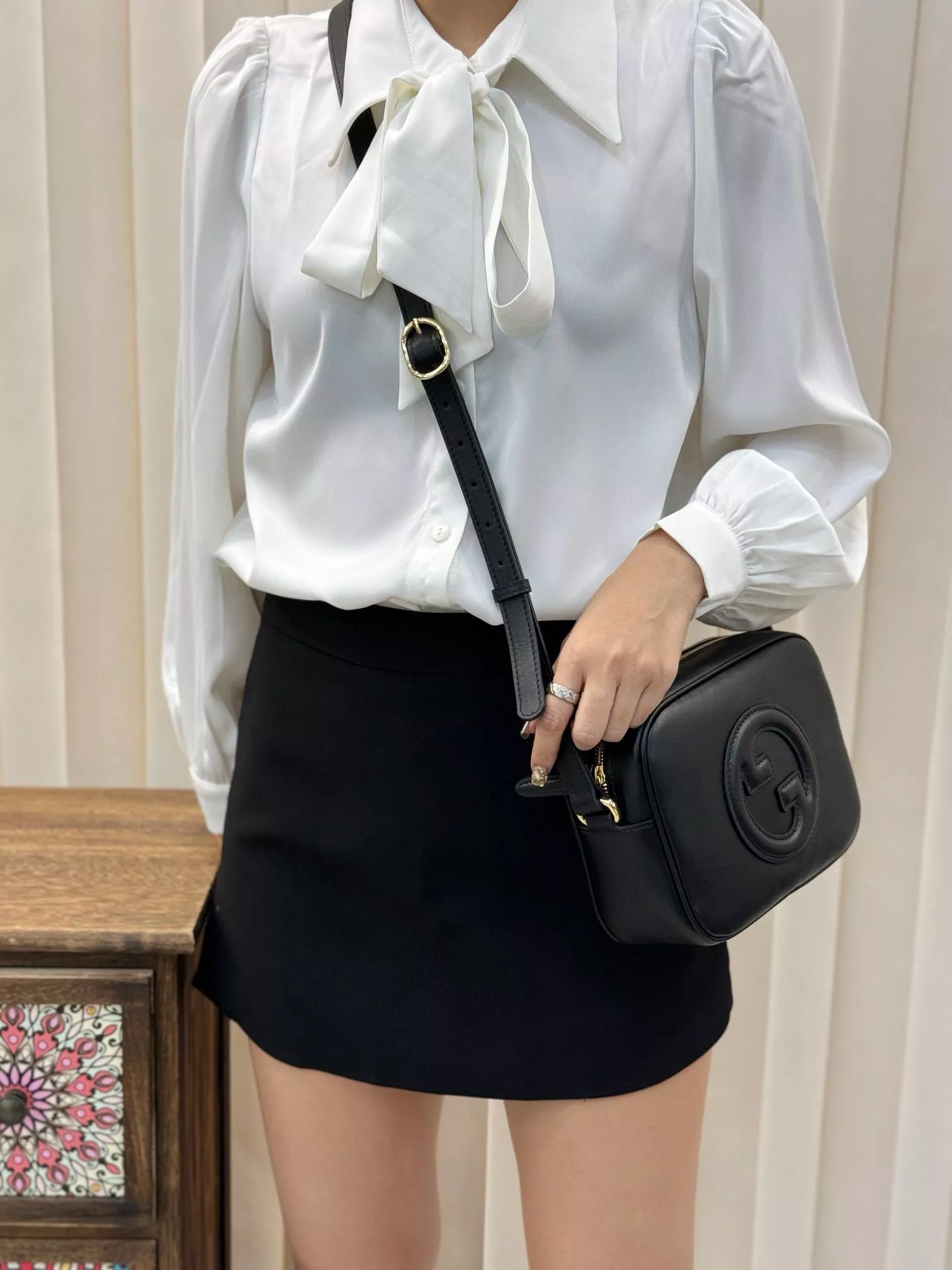 GUCCI 經典 黑色 Blondie雙G相機包・斜挎包 21cm