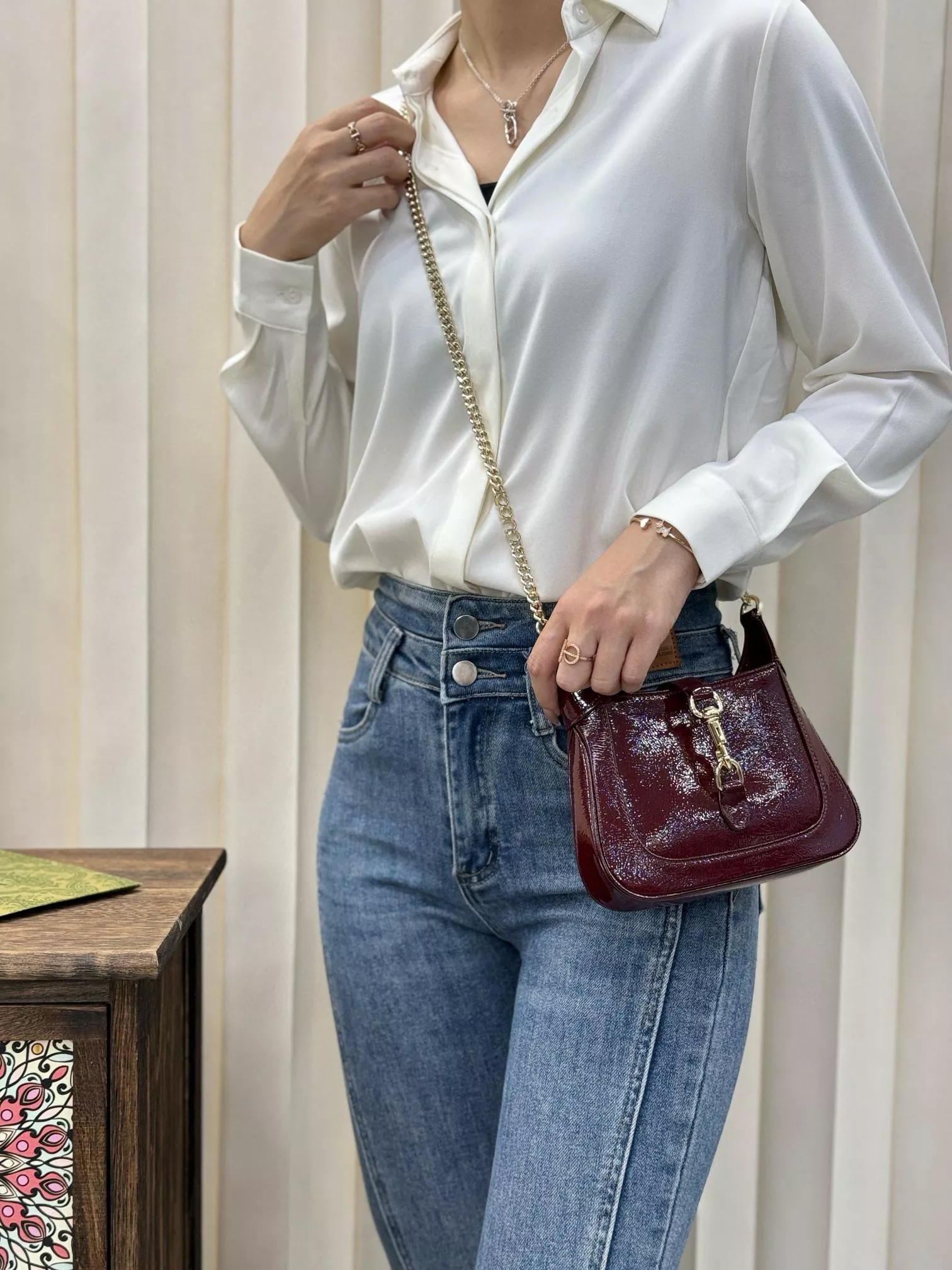 GUCCI｜Jackie Notte 迷你手袋（型號 782889）安可拉紅 漆皮款