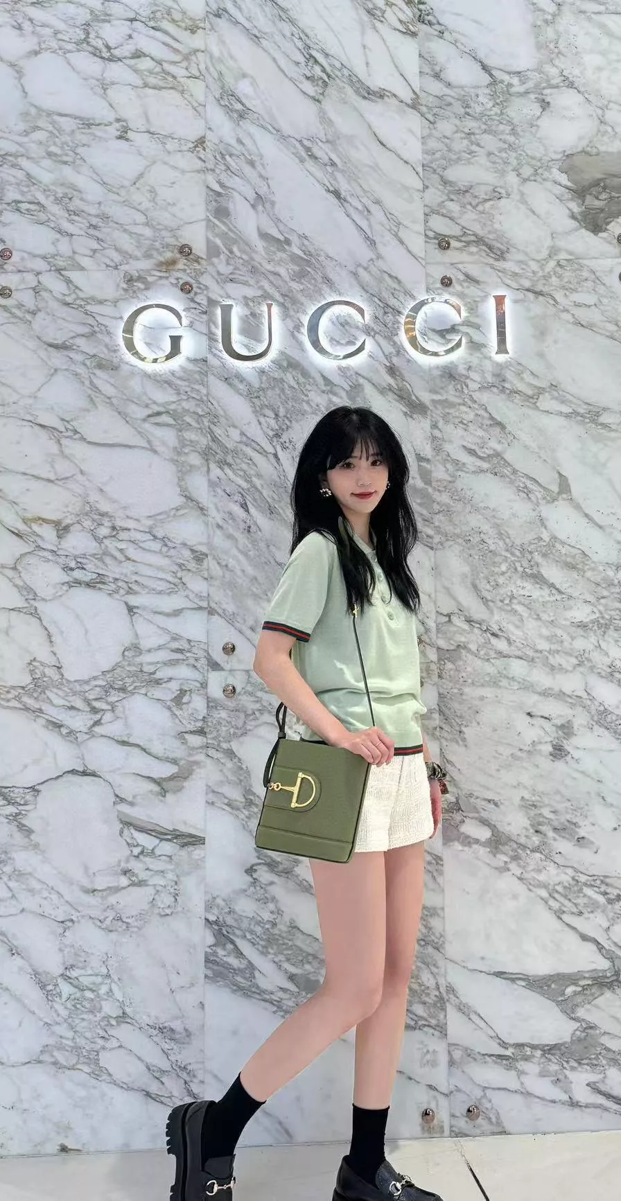 GUCCI｜｜抹茶綠 73系列迷你水桶包（型號 833665）18.5cm