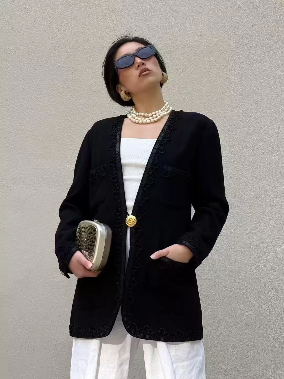 Chanel Vintage1989 復古蕾絲滾邊羊毛呢夾克外套｜36/38/40/42碼