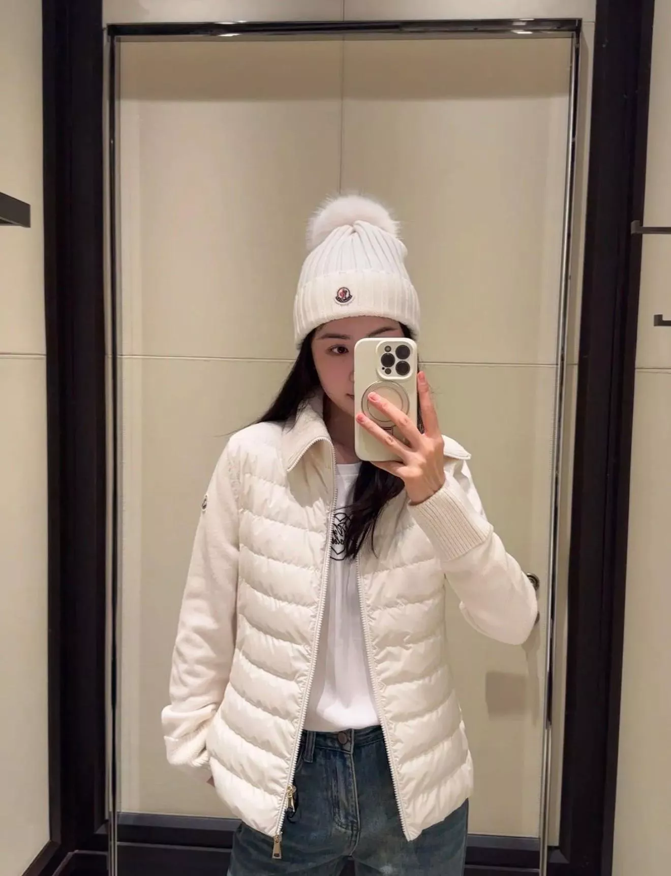 Moncler Cardigan Tricot 女士四季羽绒服 拼羊毛羽絨拉鍊外套｜白色 0／1／2／3碼